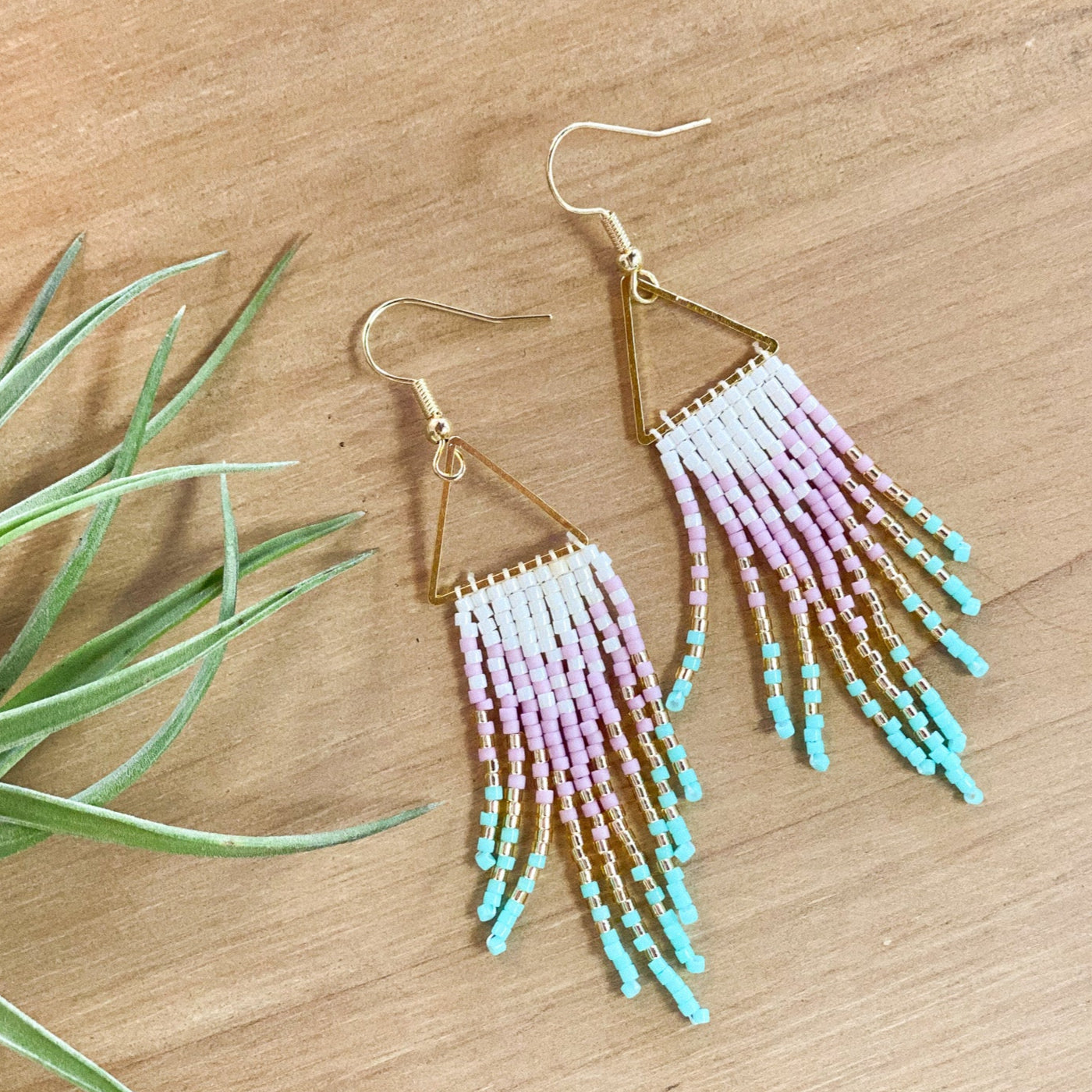 Triangle Beaded Earrings #19 by Blanche Sam