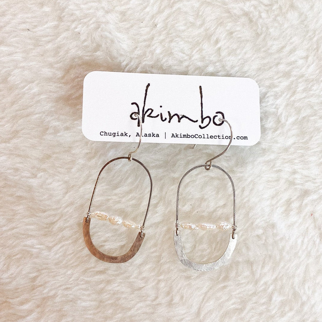 Oval Orbit Vintage Pearl Earrings by Akimbo Collection