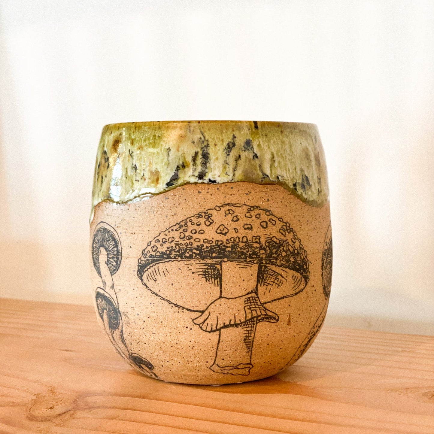 #159 Mossy Green Mushroom Mug by Night School Knits and Pots