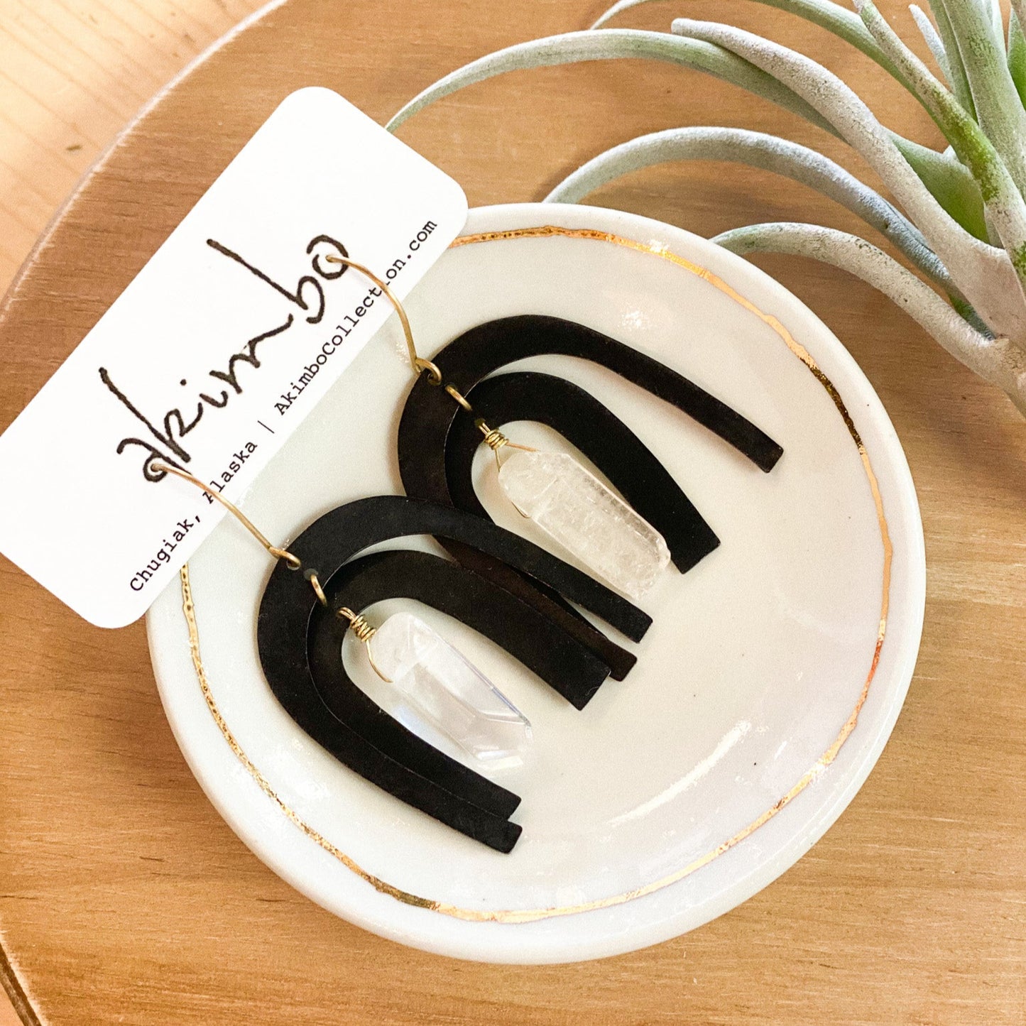 Arch | Double Black + Quartz Earrings by Akimbo Collection