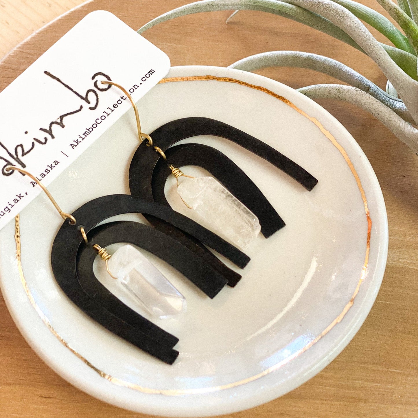 Arch | Double Black + Quartz Earrings by Akimbo Collection