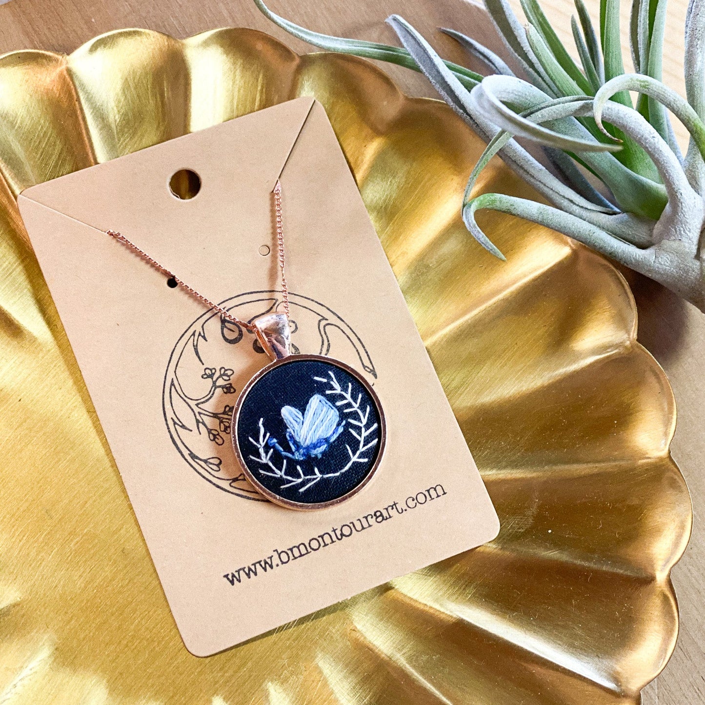 Arctic Blue Moth Necklace by Brittany Montour