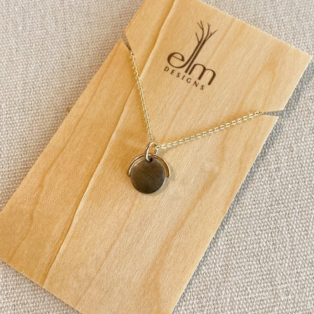 Gold / Shibuichi Half Bezel Disc Pendant by Elm Designs