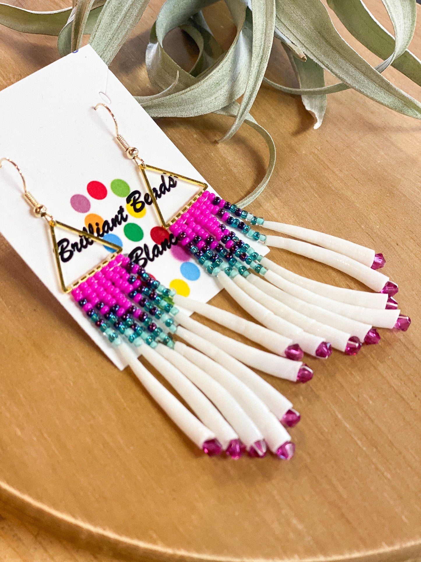 Triangle Dentalium Beaded Earrings #22 by Blanche Sam