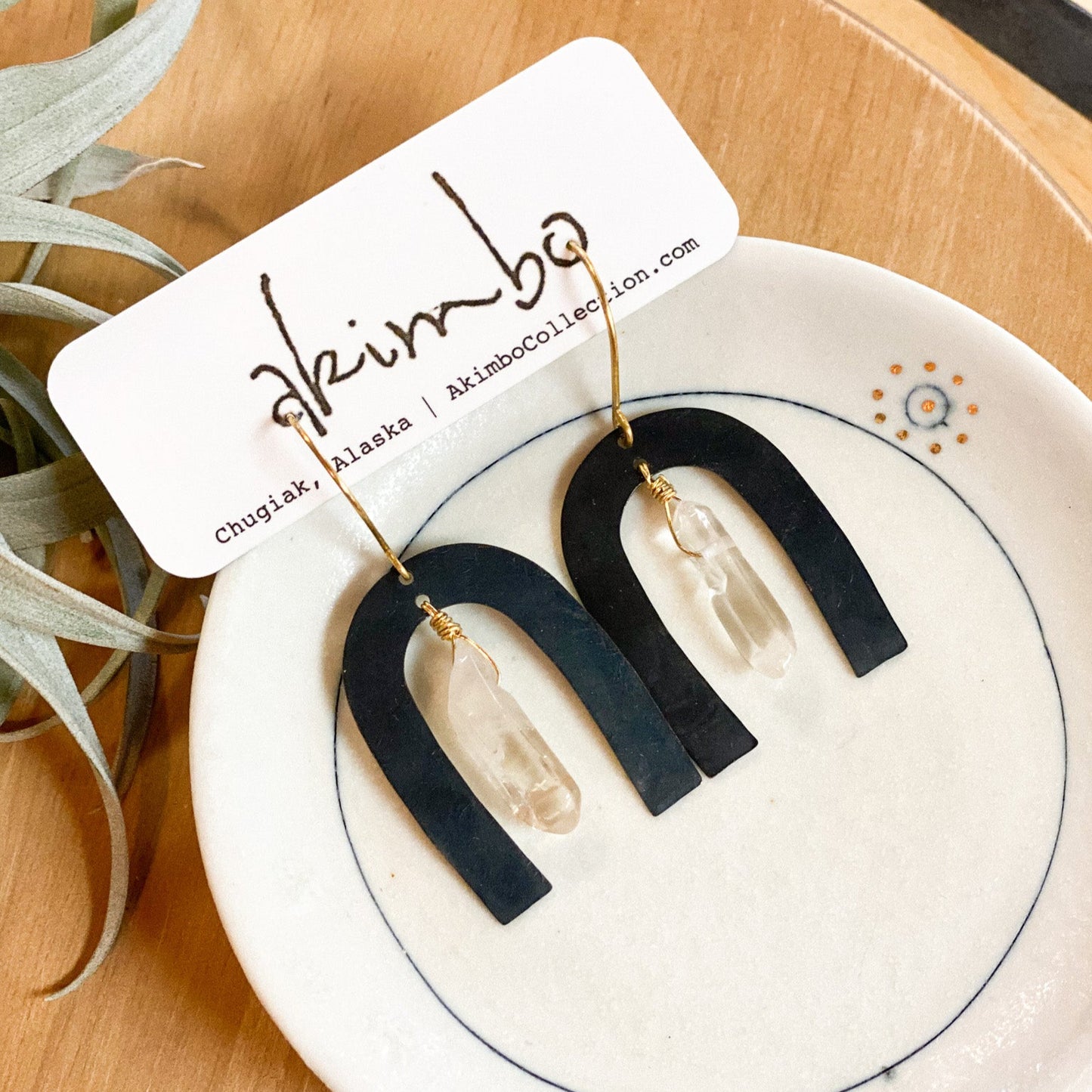 Arch | Black Single Clear Quartz Earrings by Akimbo Collection