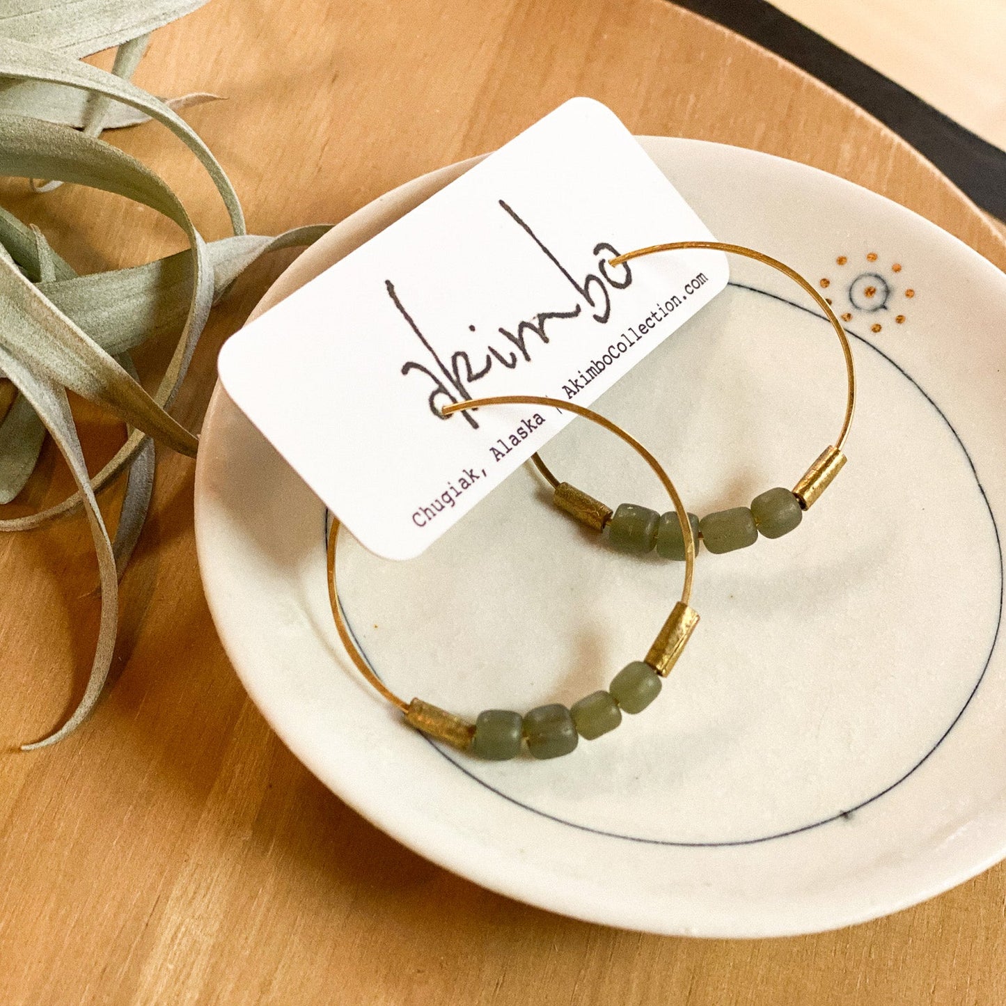 Earthy Green Hoop Earrings by Akimbo Collection