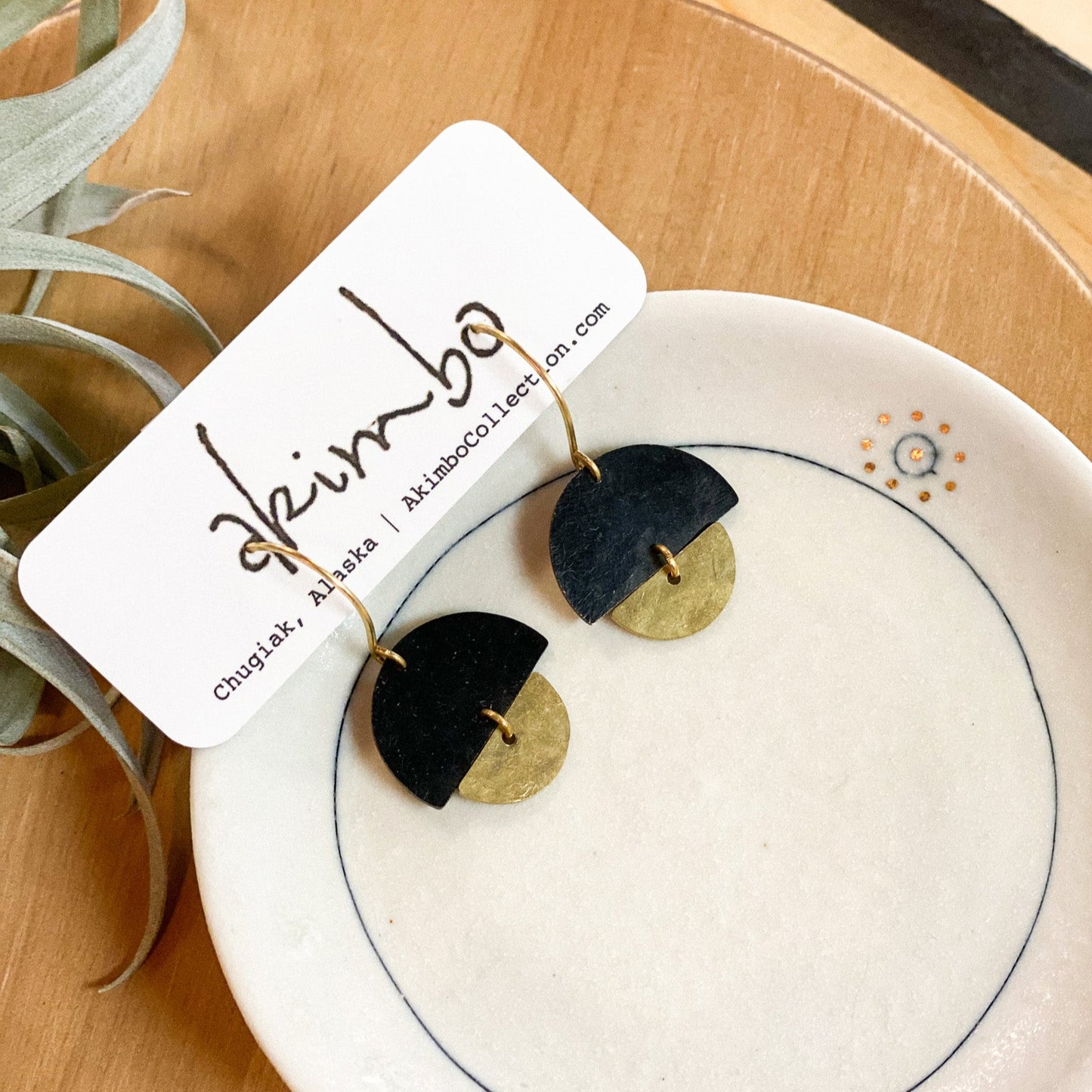Mushroom | Brass + Black Earrings by Akimbo Collection