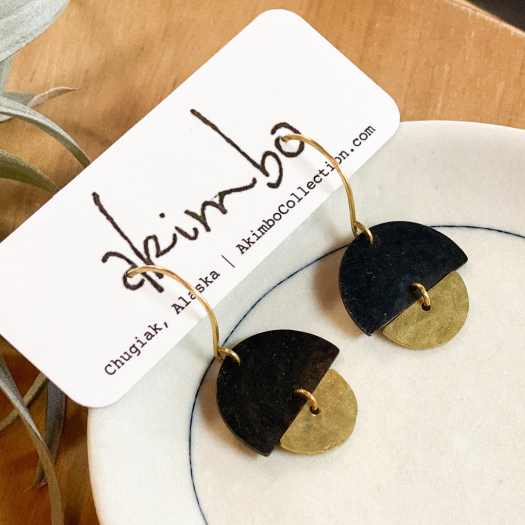 Mushroom | Brass + Black Earrings by Akimbo Collection