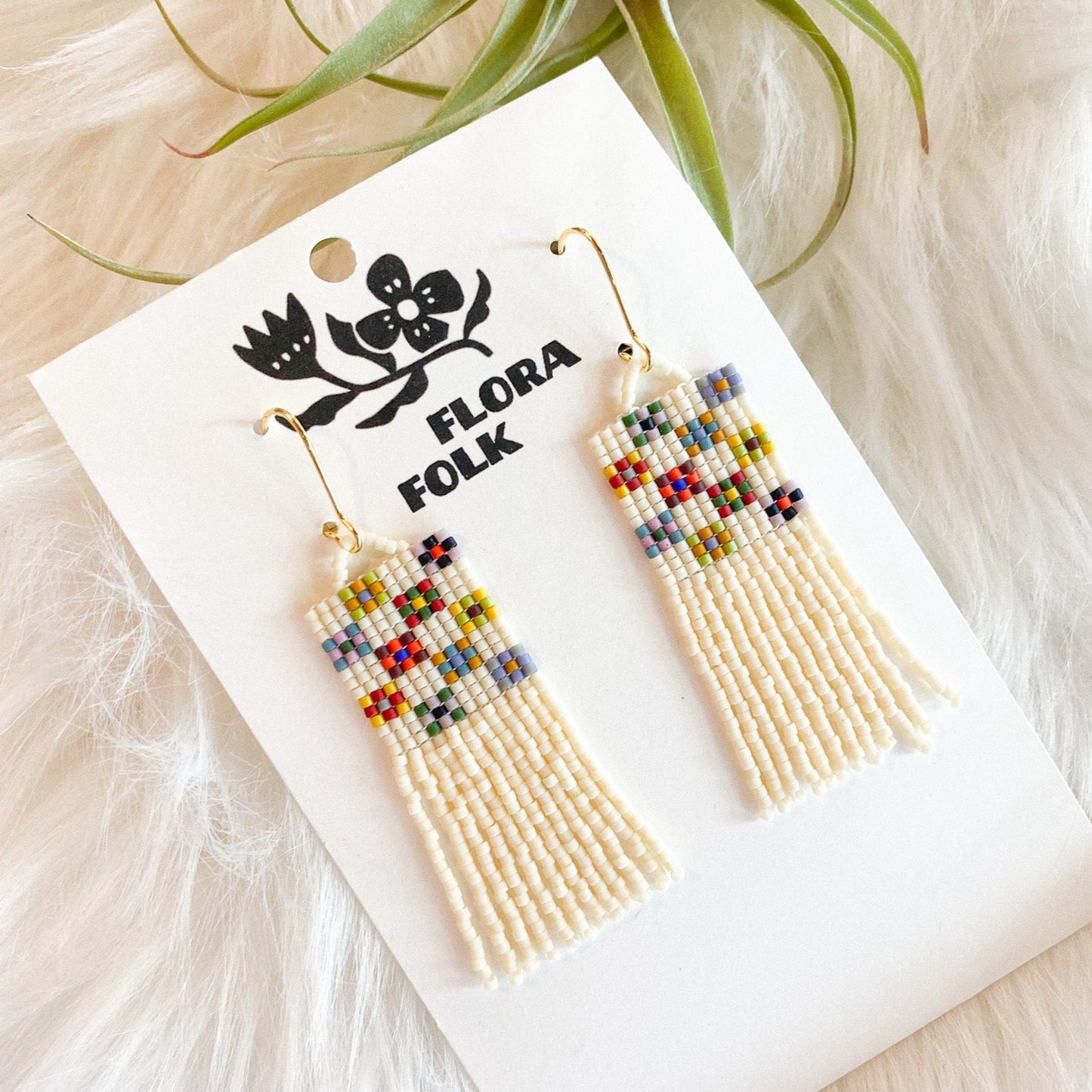 Cream Quilted Earrings | Long by Flora Folk