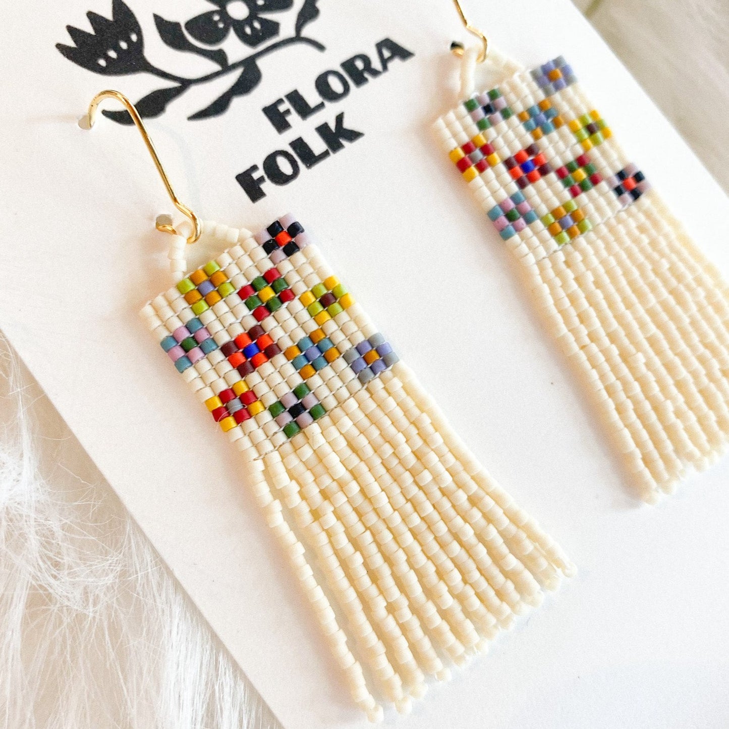 Cream Quilted Earrings | Long by Flora Folk
