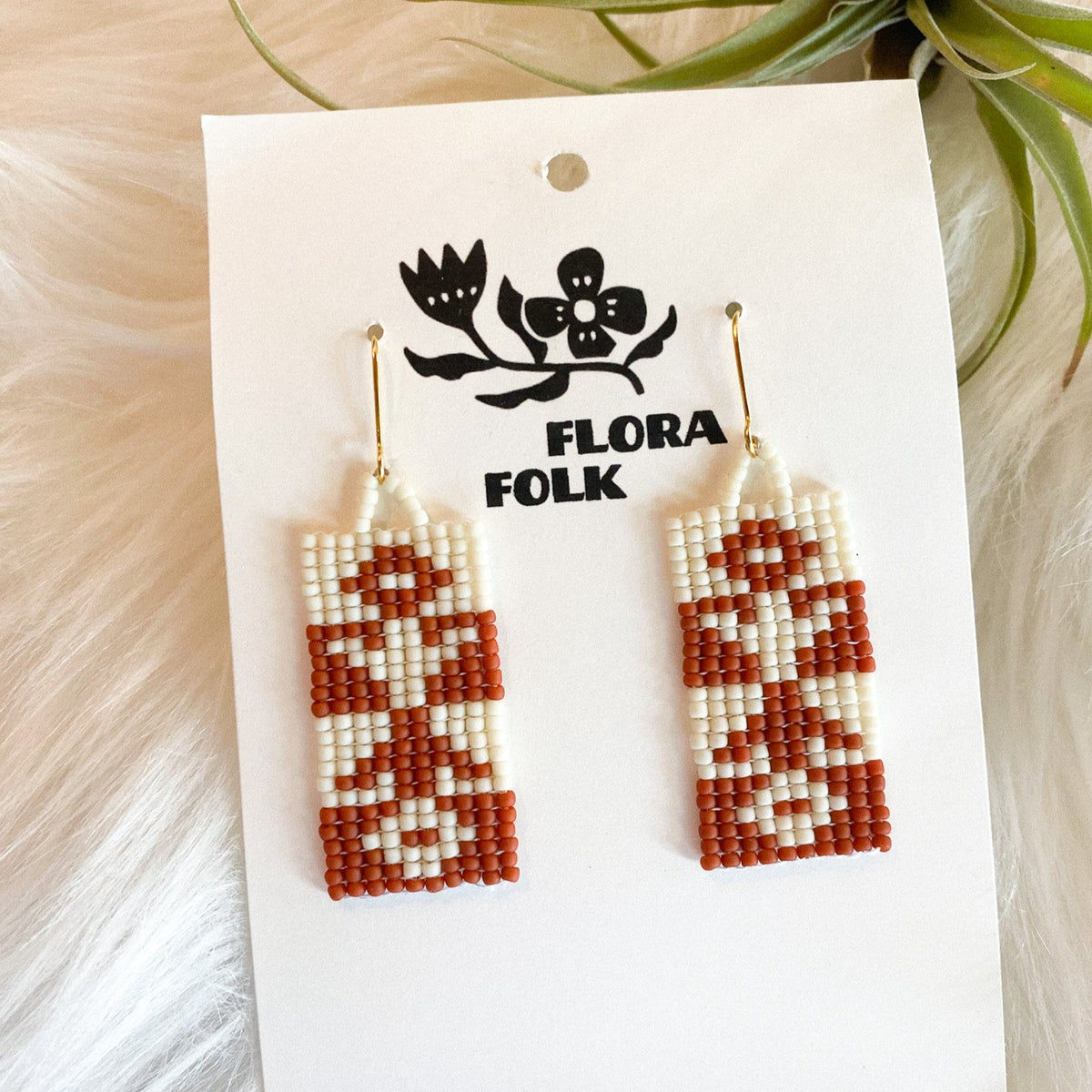 Cream + Rust Floral Earrings by Flora Folk