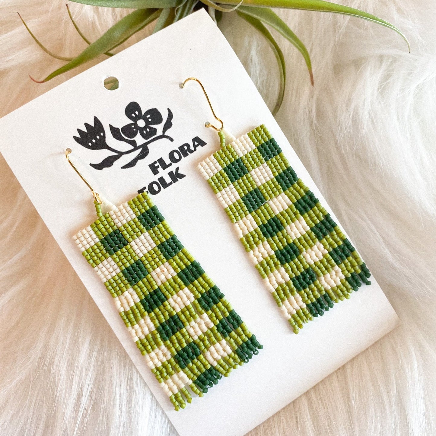 Lichen Gingham Earrings by Flora Folk