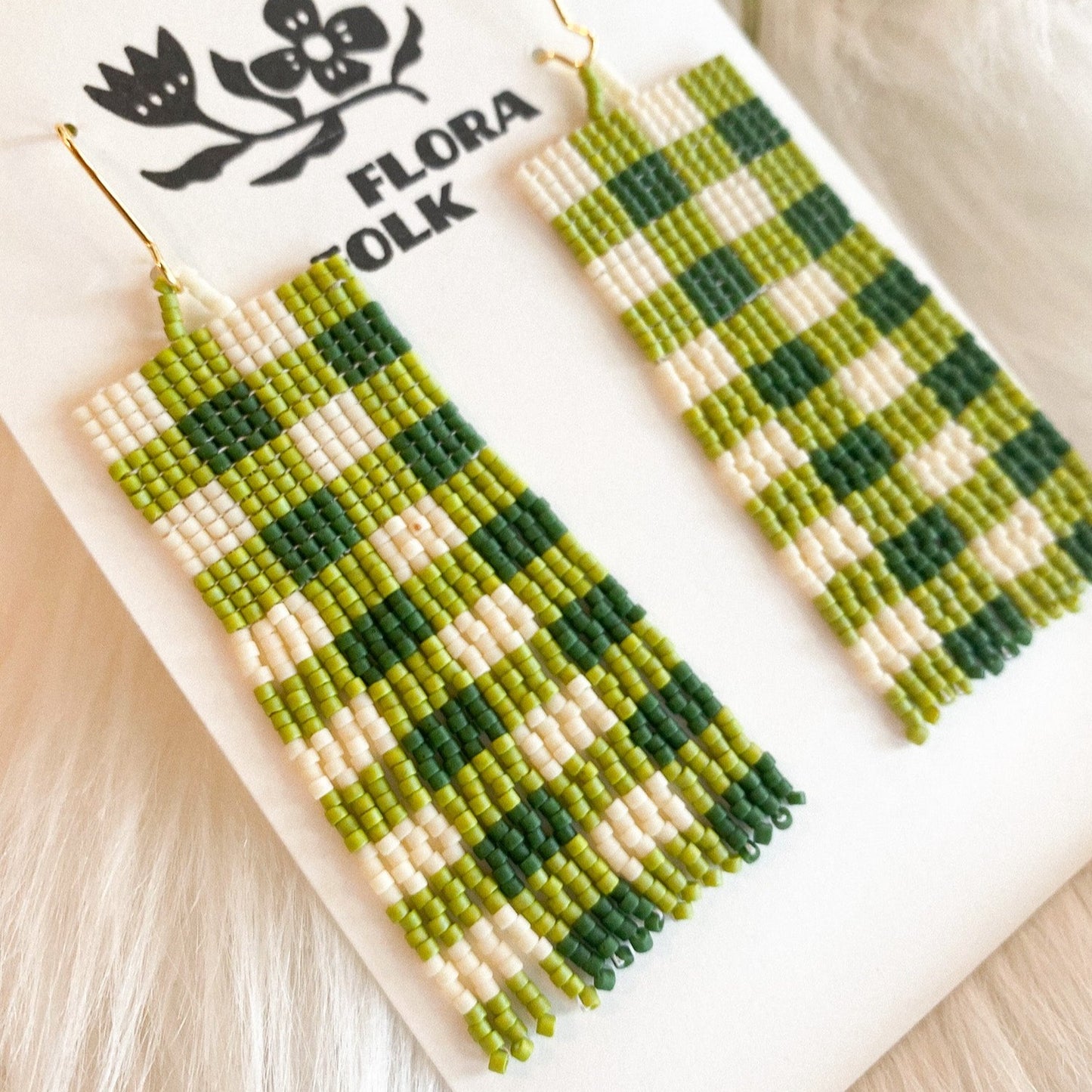 Lichen Gingham Earrings by Flora Folk