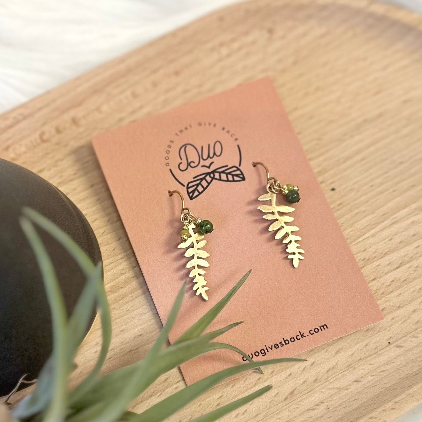 Berry & Small Leaf Earrings | Brass + Jade by DUO Goods