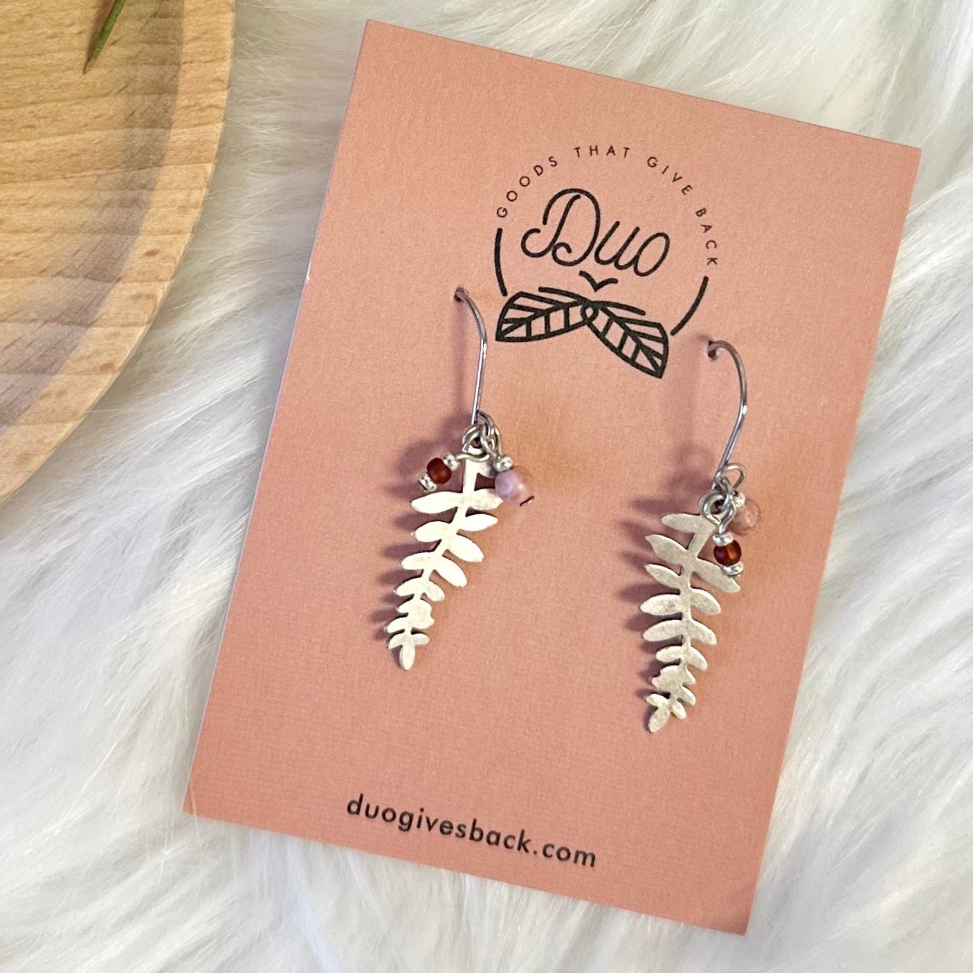 Berry & Small Leaf Earrings | Silver + Rhodonite by DUO Goods