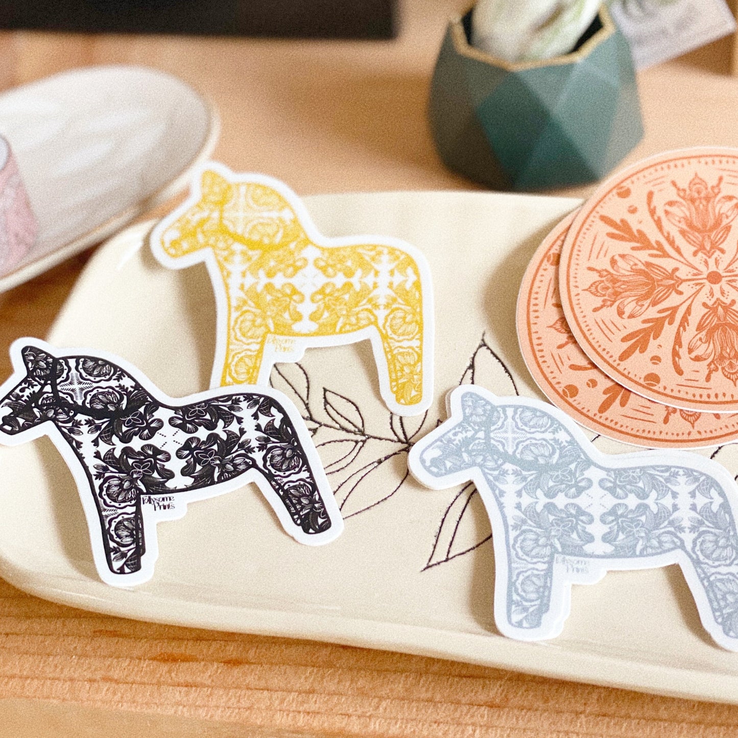 Rosemaling Dala Horse Sticker by Follysome Prints