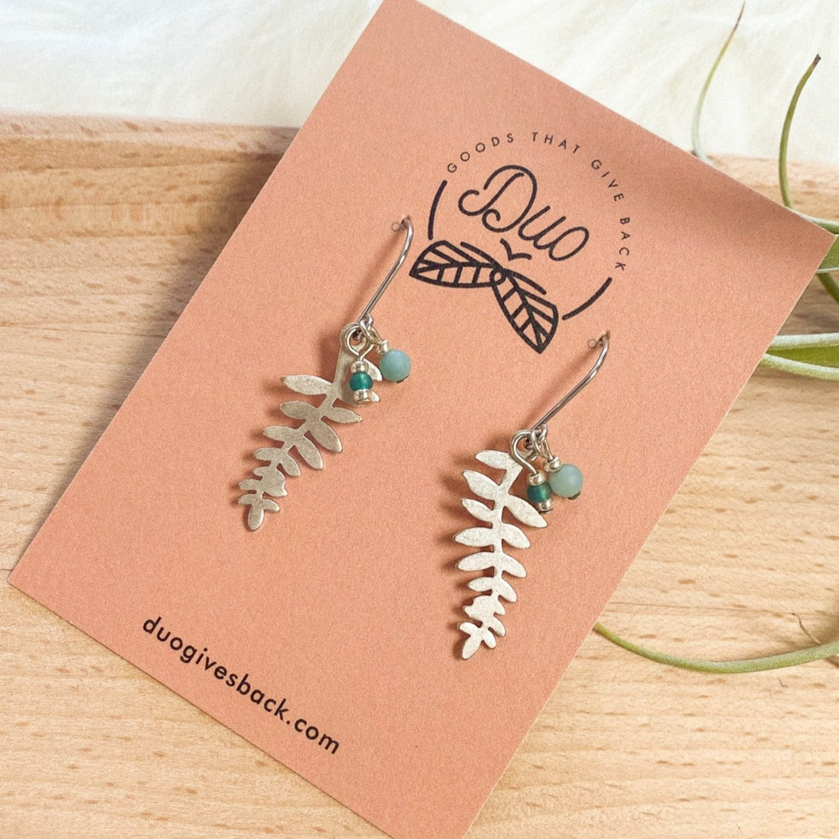 Berry & Small Leaf Earrings | Silver + Amazonite by DUO Goods