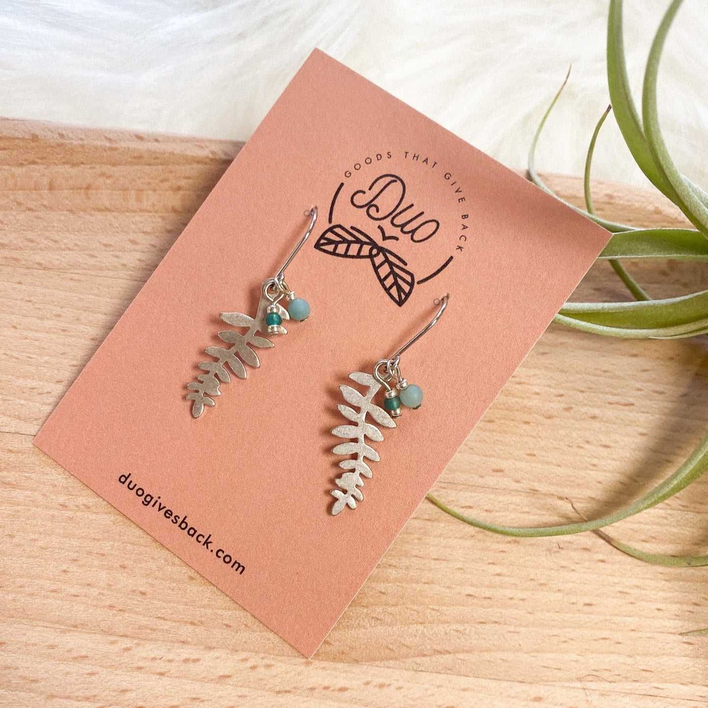 Berry & Small Leaf Earrings | Silver + Amazonite by DUO Goods
