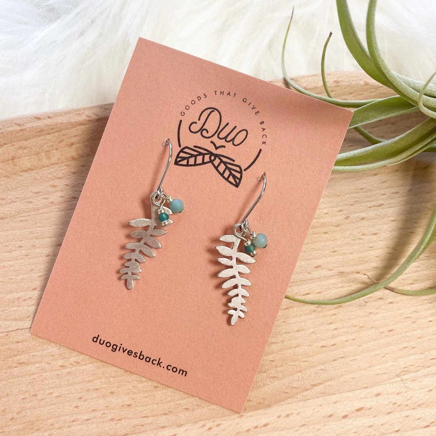 Berry & Small Leaf Earrings | Silver + Amazonite by DUO Goods