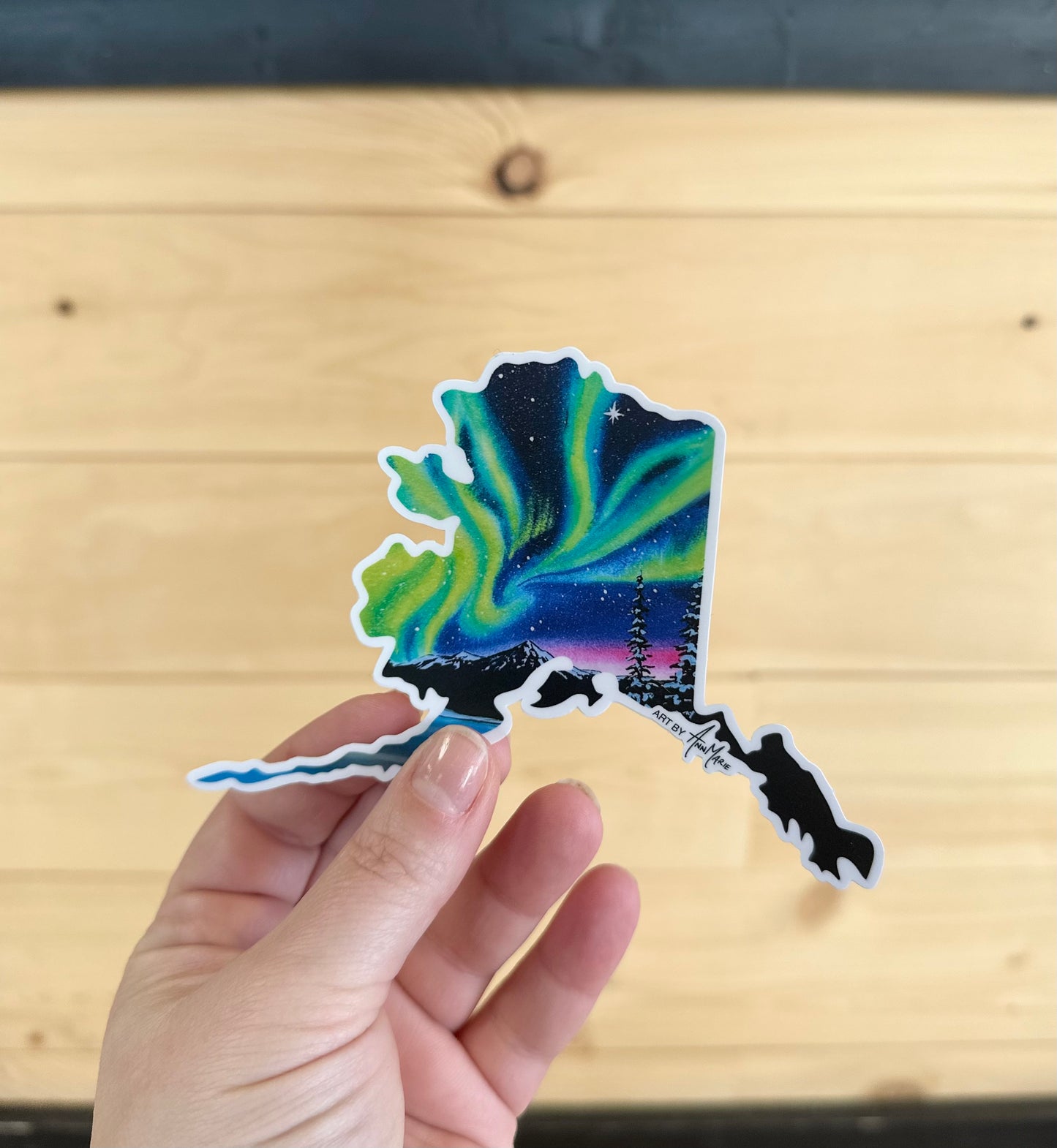 Alaska Aurora Sticker by AnnMarie Young Art