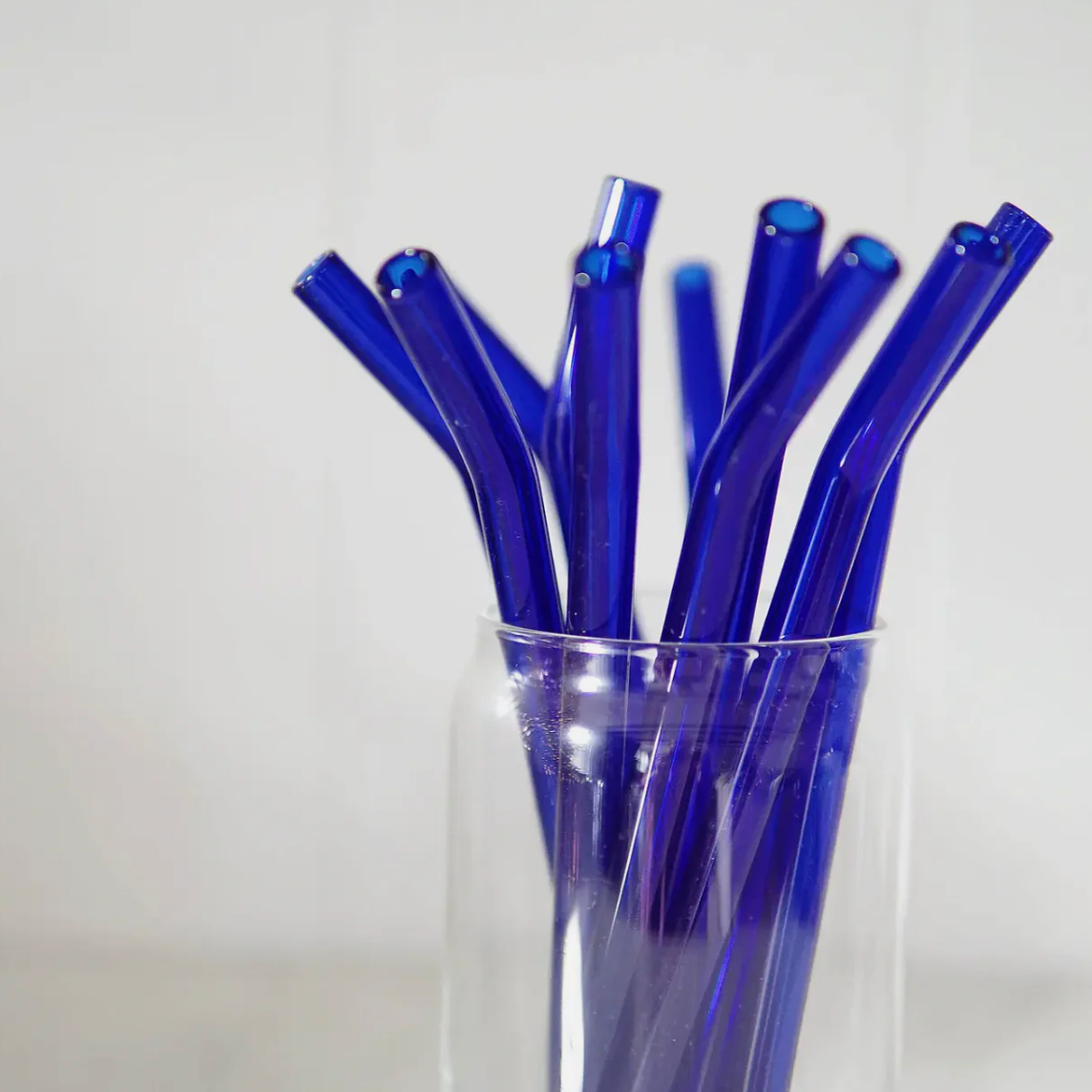 Royal Blue Bent Glass Straw