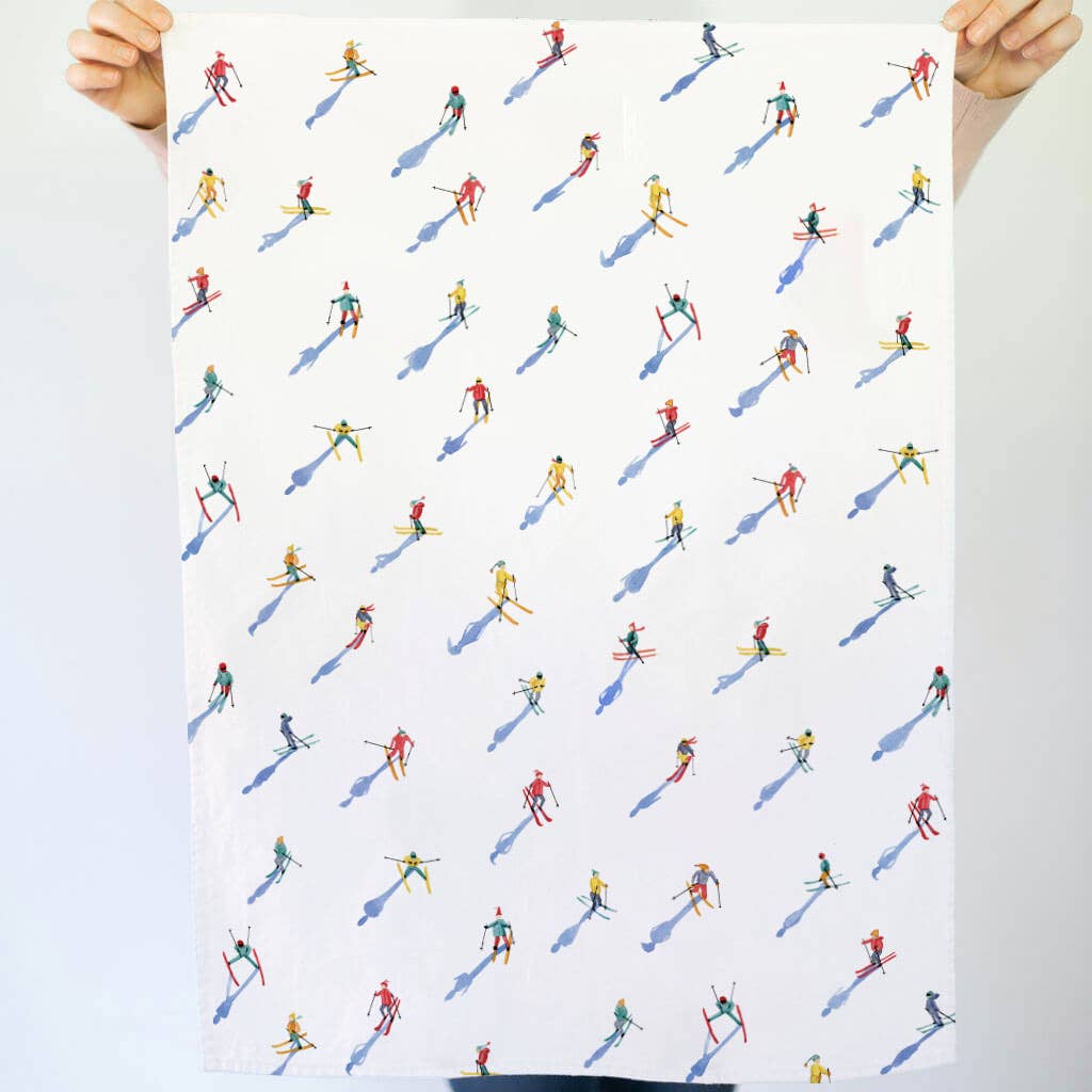 Skiers Tea Towel by Watercolor Wednesday