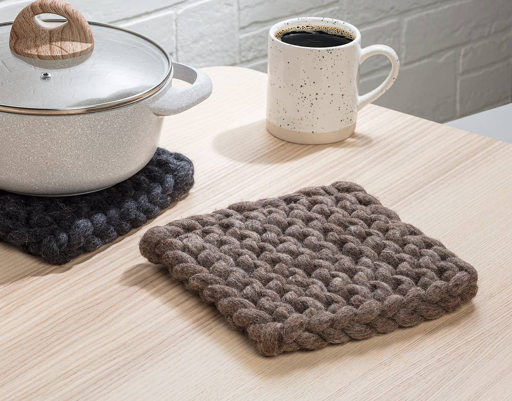Chunky Wool Knitted Trivet | Taupe