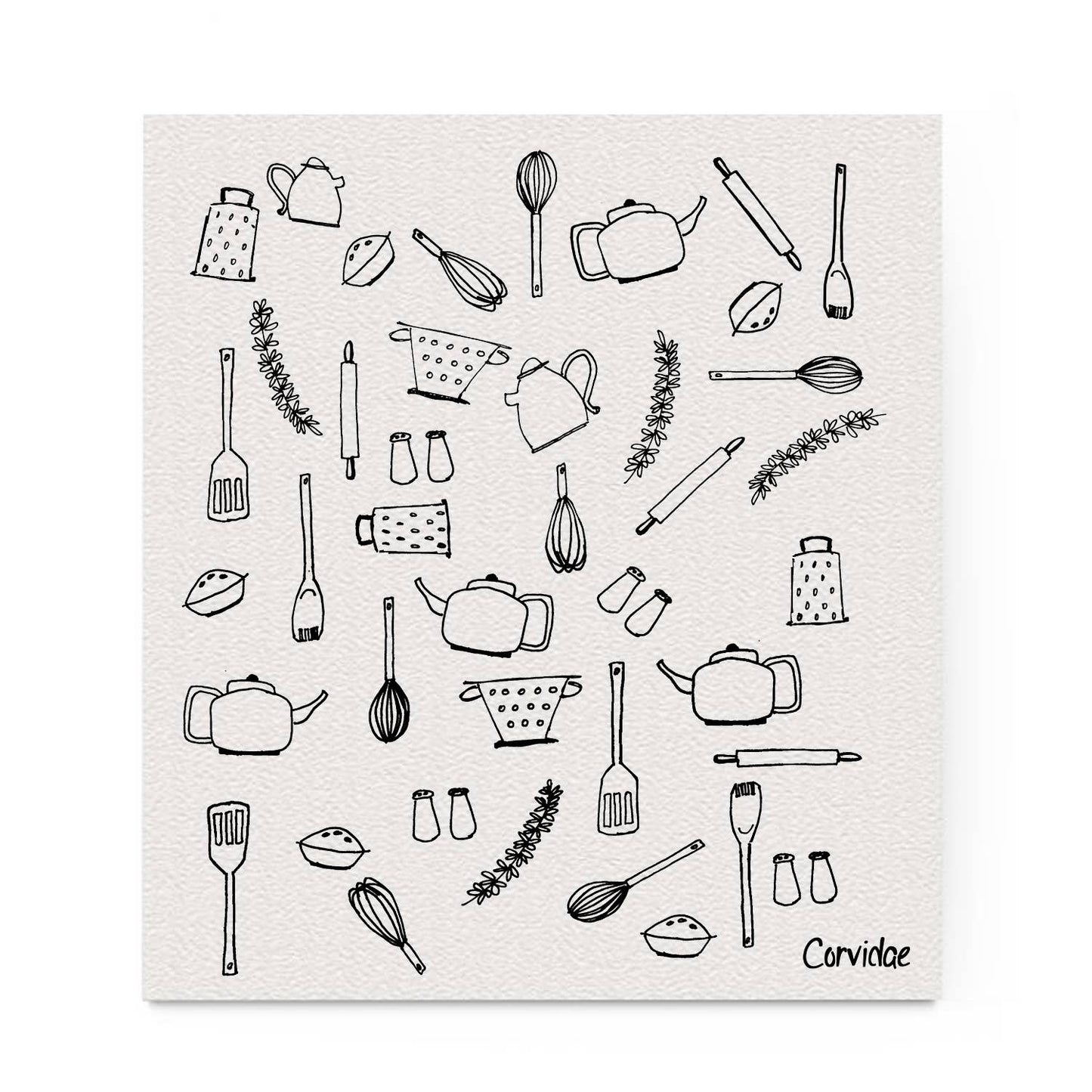 Kitchen Utensils Swedish Dishcloth by Corvidae