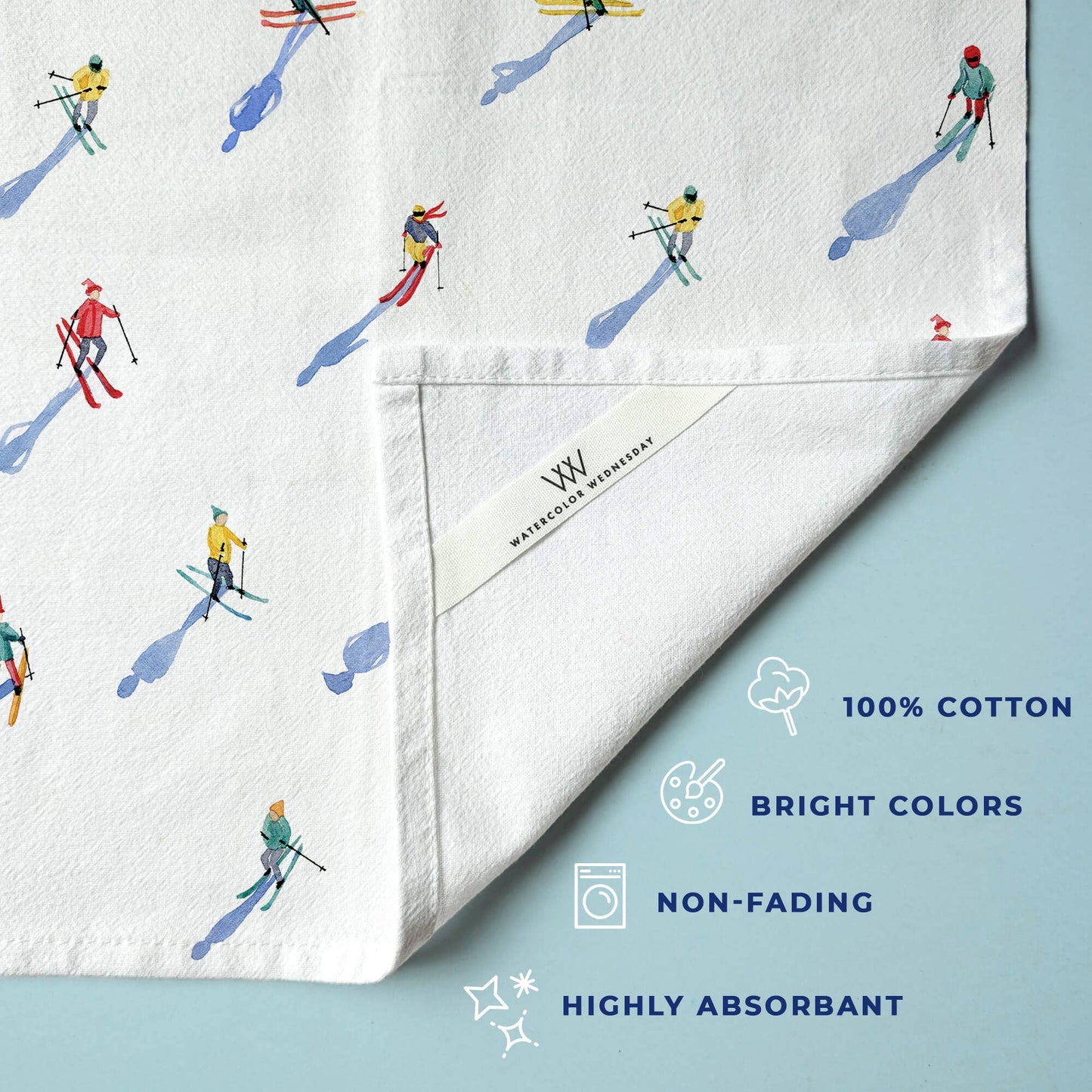 Skiers Tea Towel by Watercolor Wednesday