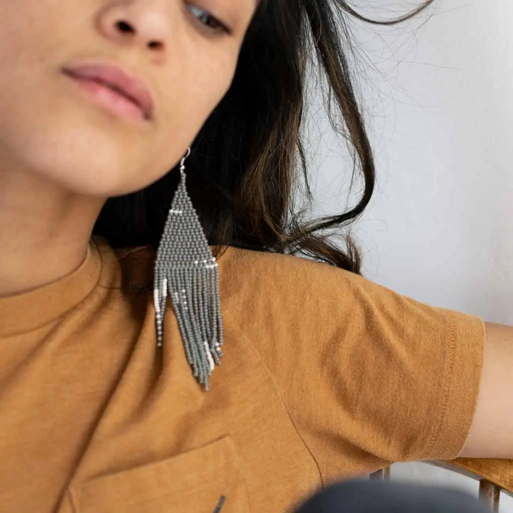 Beaded Fringe Earrings in Gris by Fair + Simple