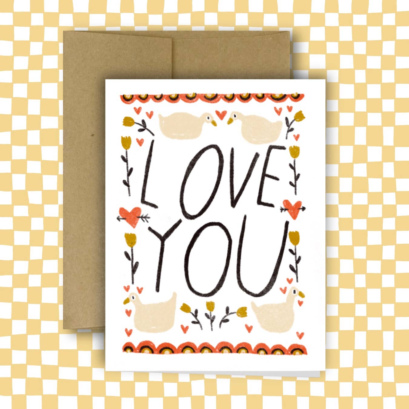 Love You + Geese Greeting Card by Rani Ban