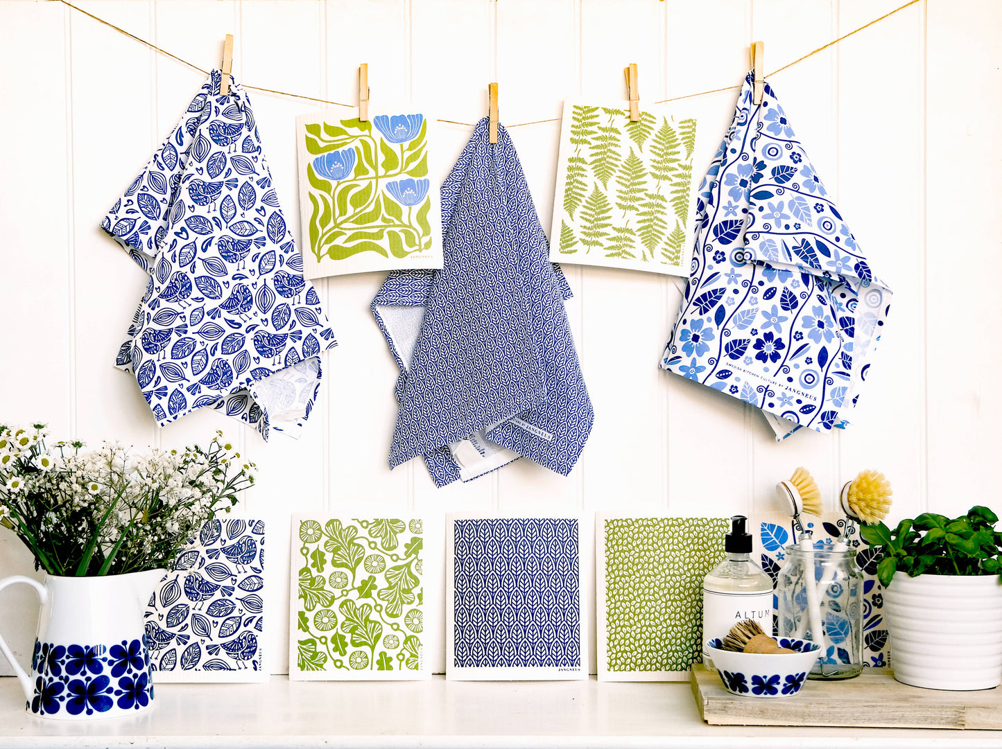 Flower | Green + Blue Swedish Dishcloth