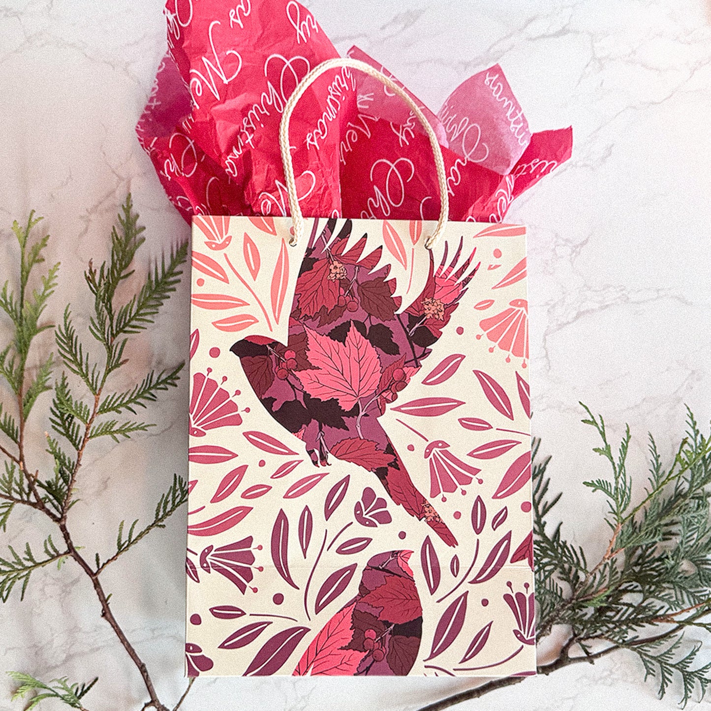 Cranberry Grosbeak Gift Bag by Brianna Reagan Art