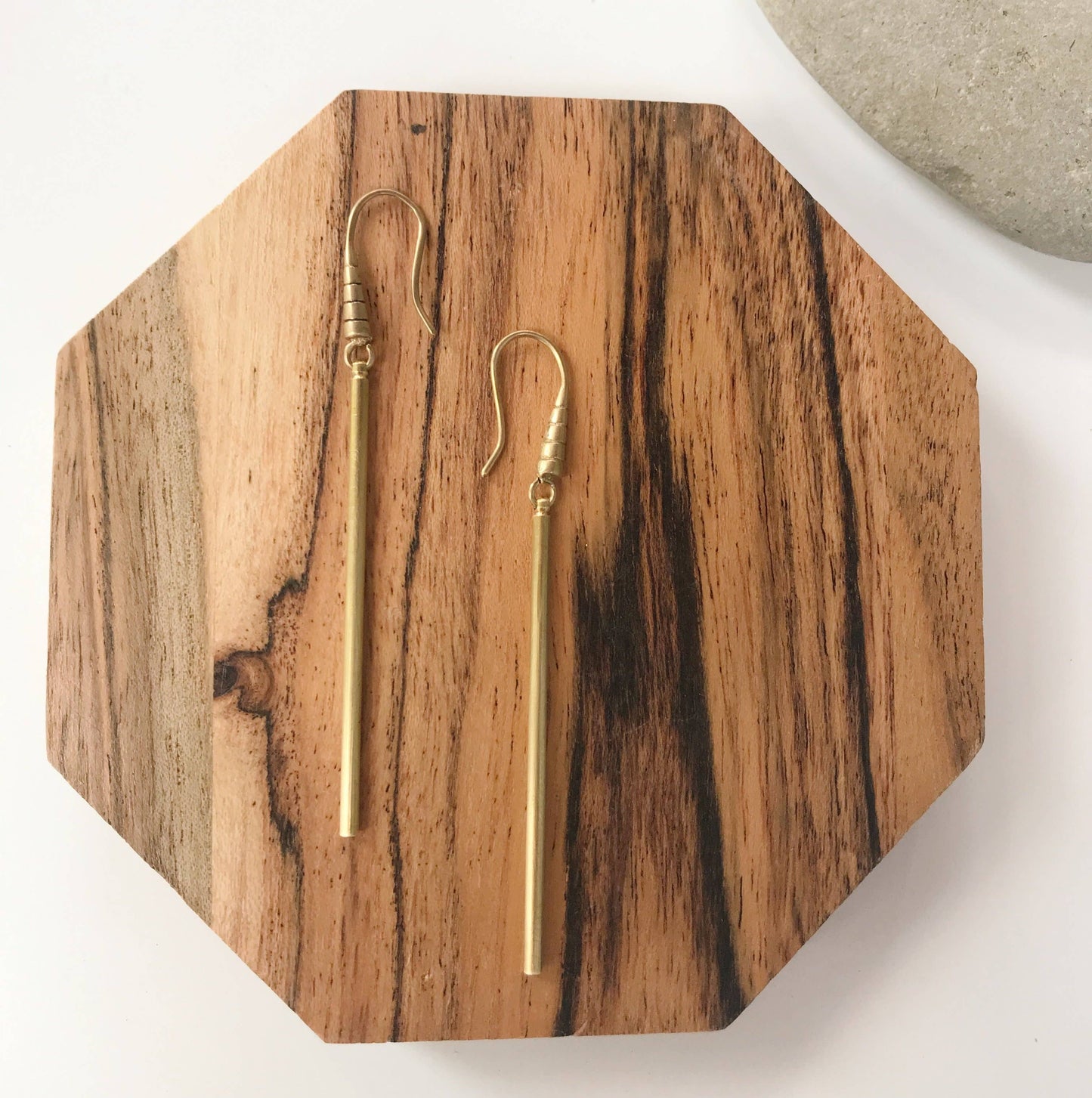 Long Brass Etched Bar Earrings by Modern Madini