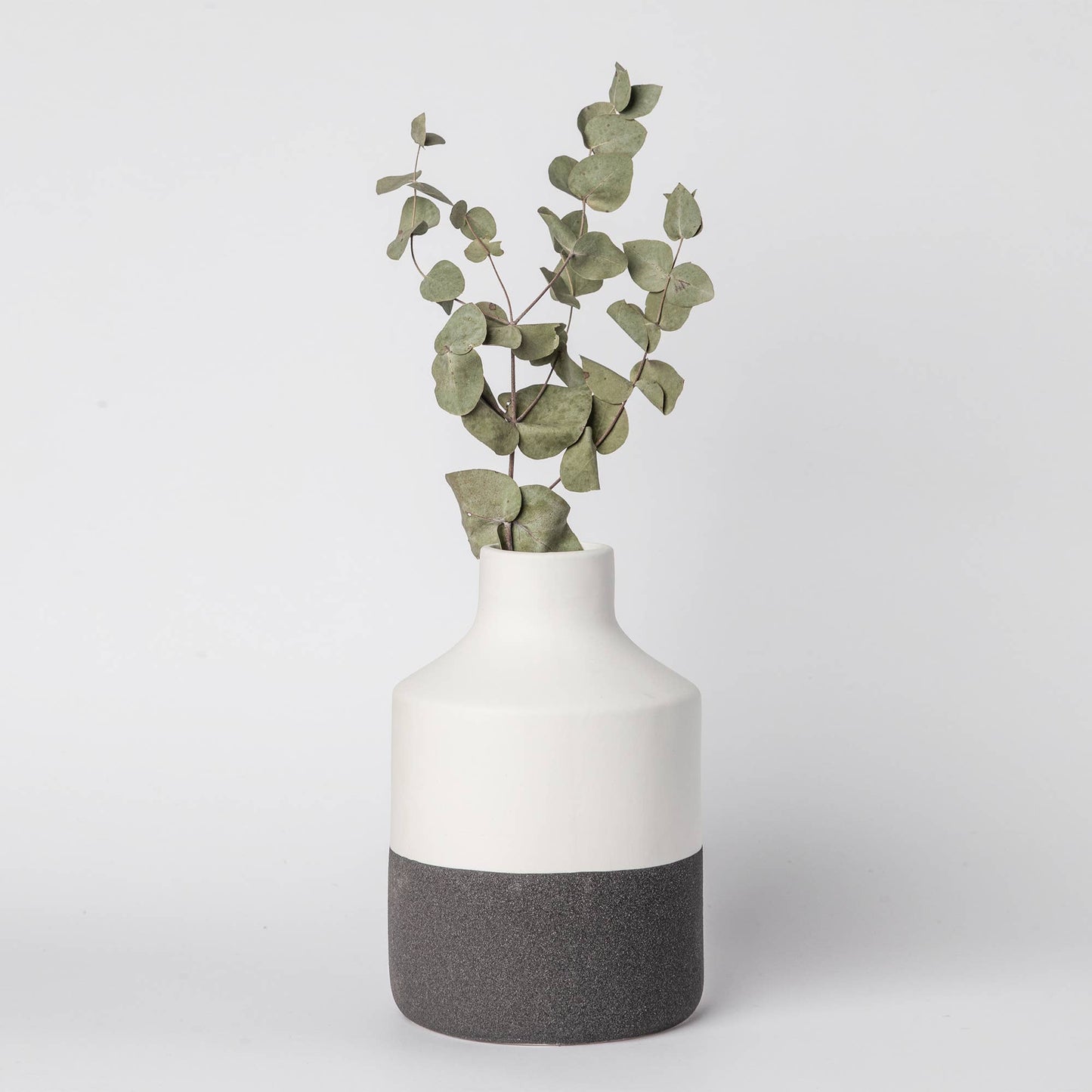 Black on White Bottleneck Ceramic Vase