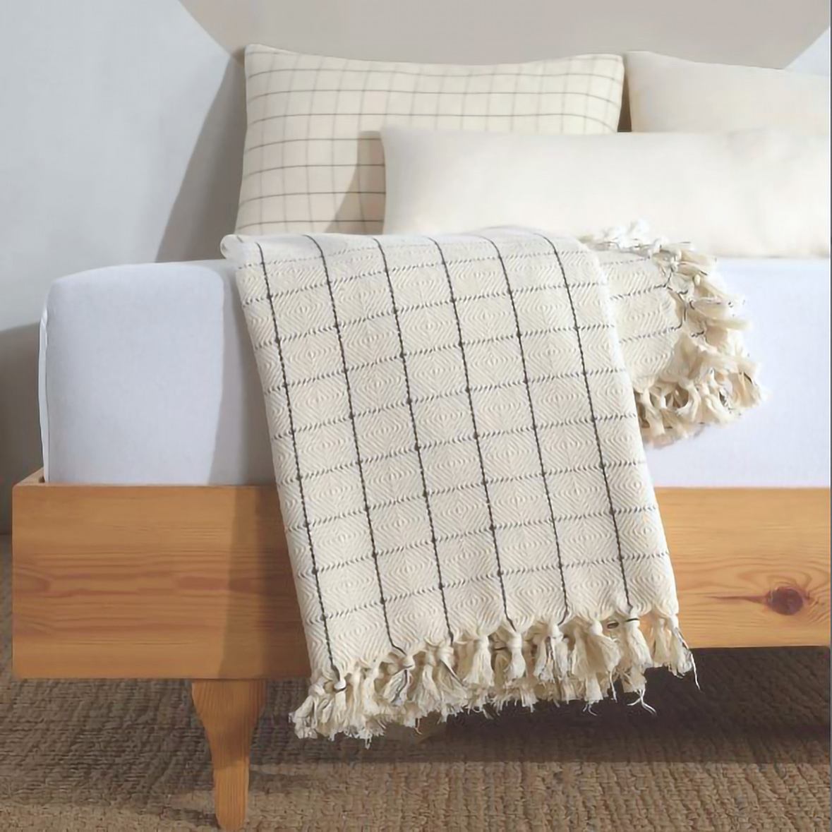 Cream Checkered Throw Blanket by Moa