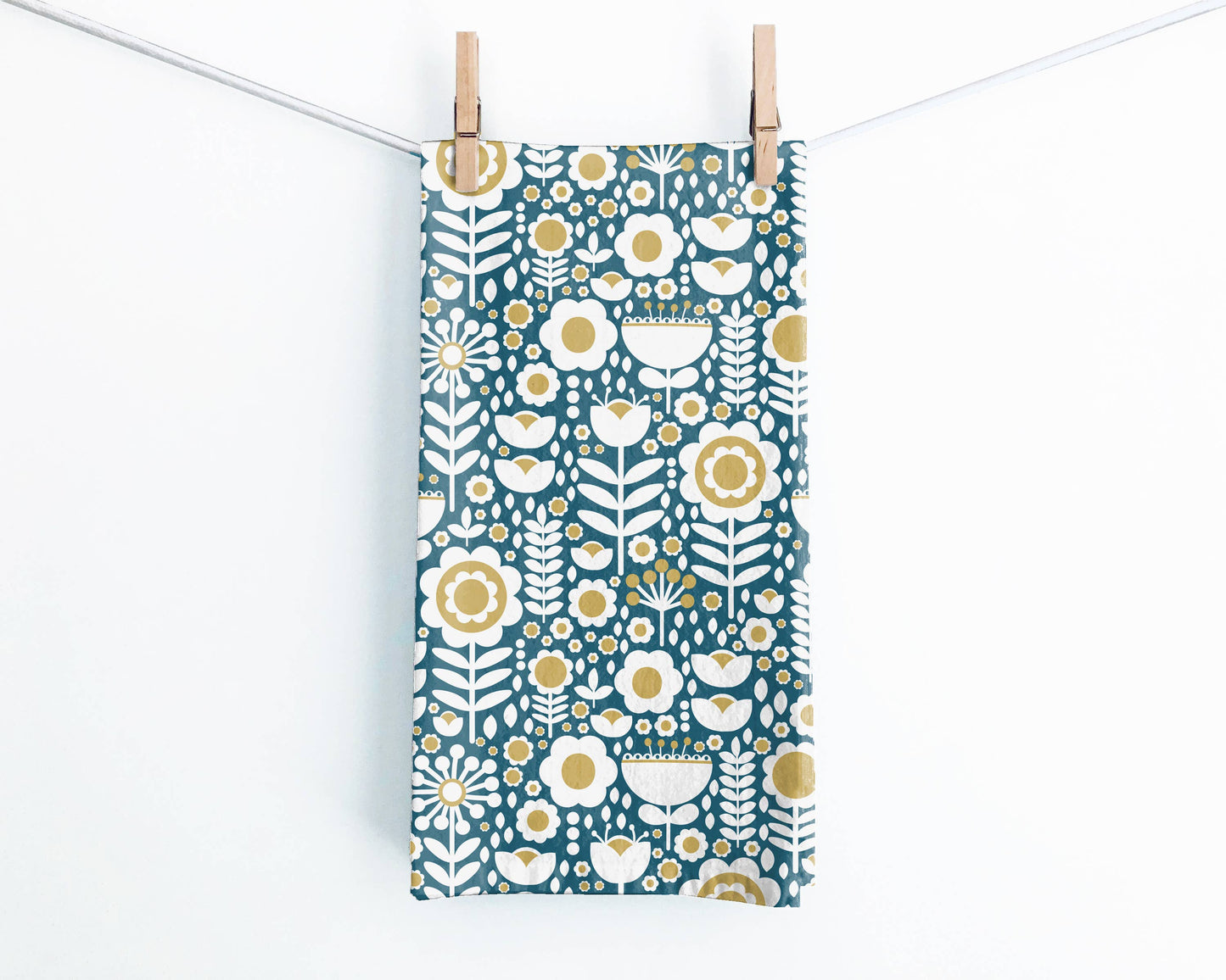Folk Flowers Blue Tea Towel by Juniper Blue