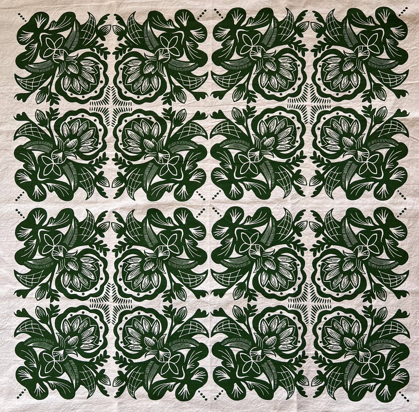 Rosemaling Cotton Tea Towel in Forest Green by Follysome Prints
