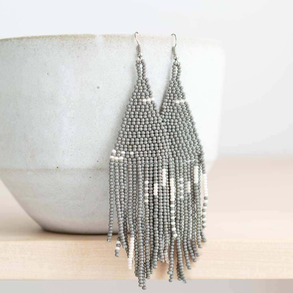 Beaded Fringe Earrings in Gris by Fair + Simple