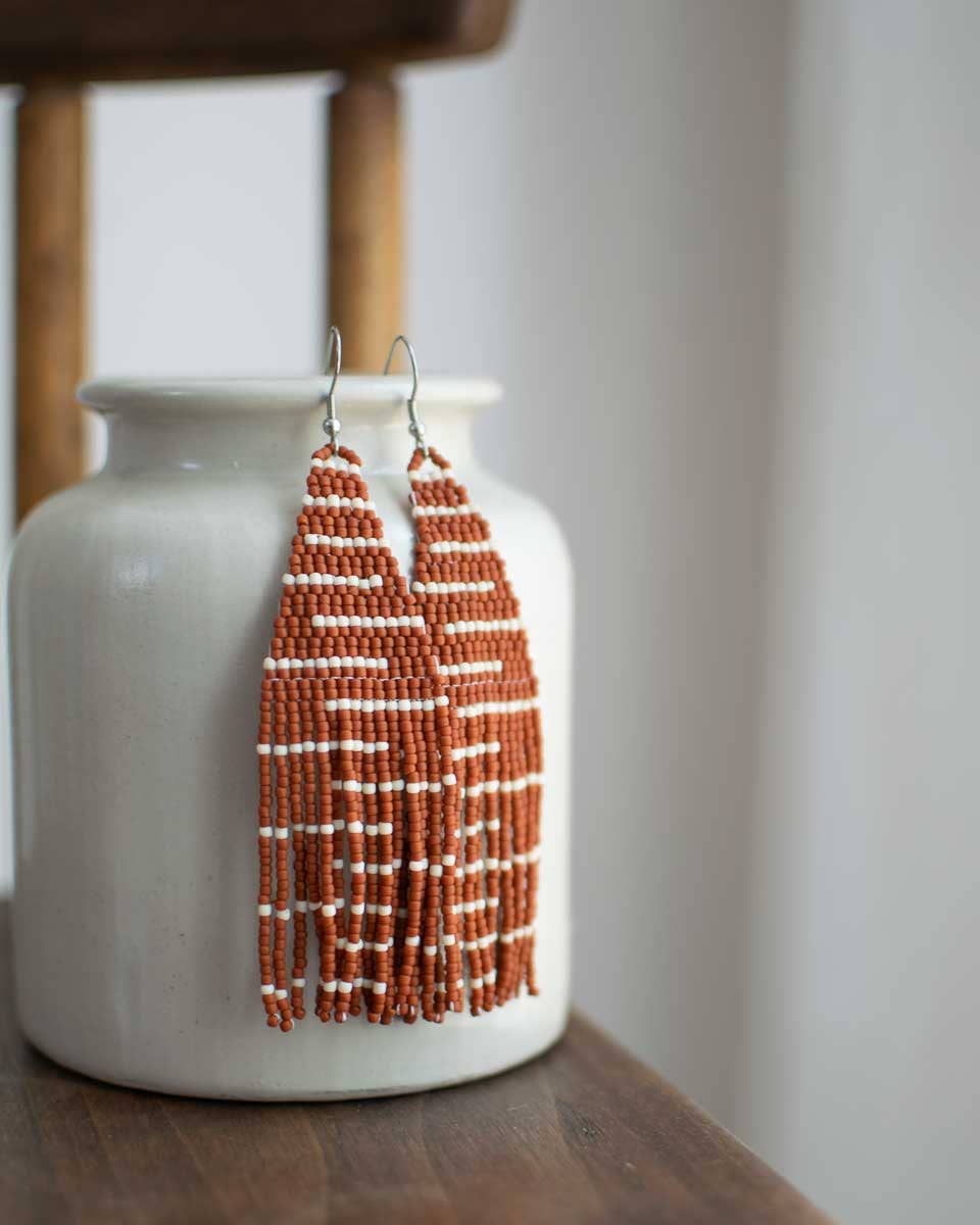 Beaded Fringe Earrings in Escalera by Fair + Simple