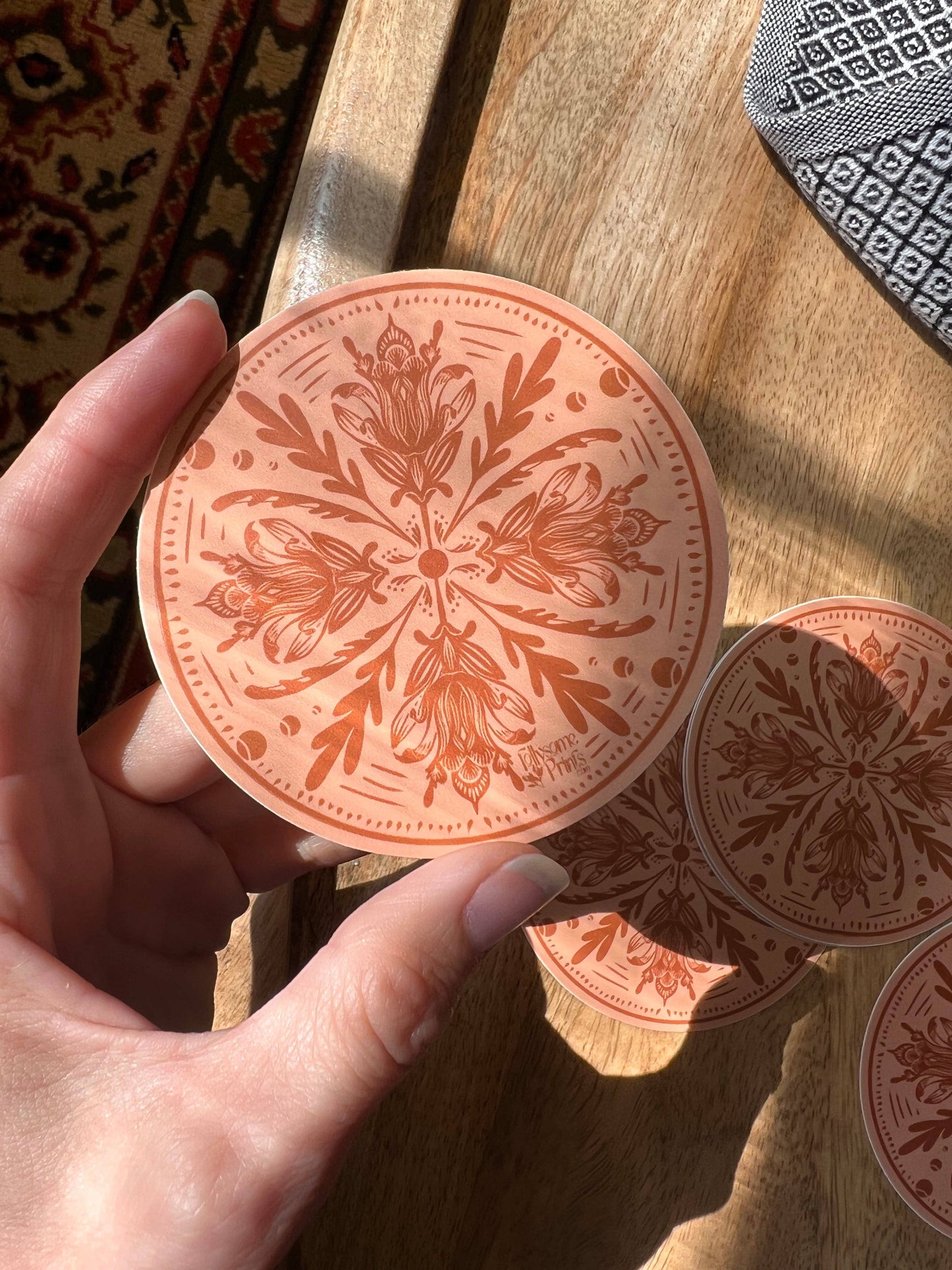 Autumn Rosemaling Circle Sticker by Follysome Prints