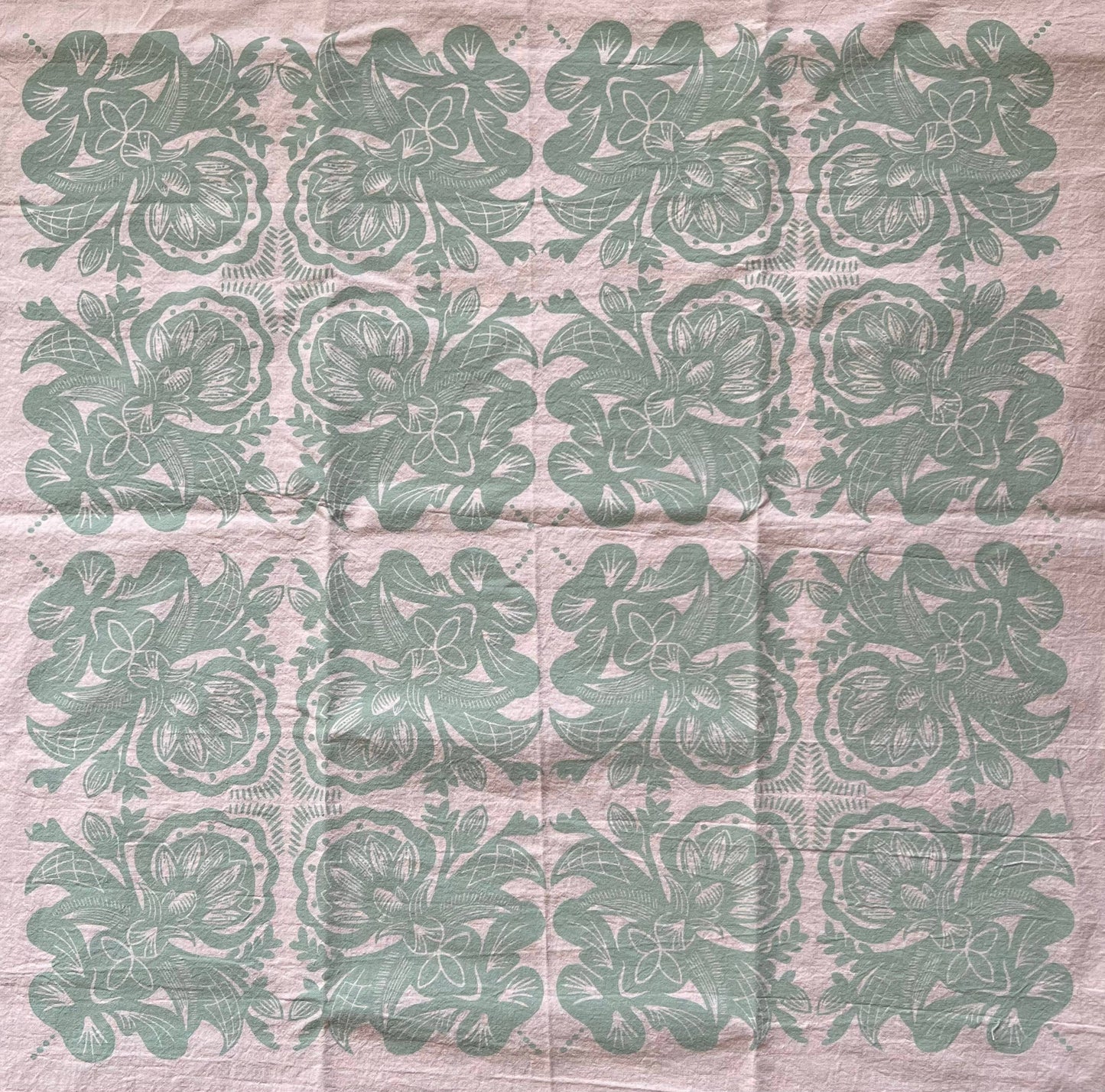 Rosemaling Cotton Tea Towel in Porcelain Blue by Follysome Prints