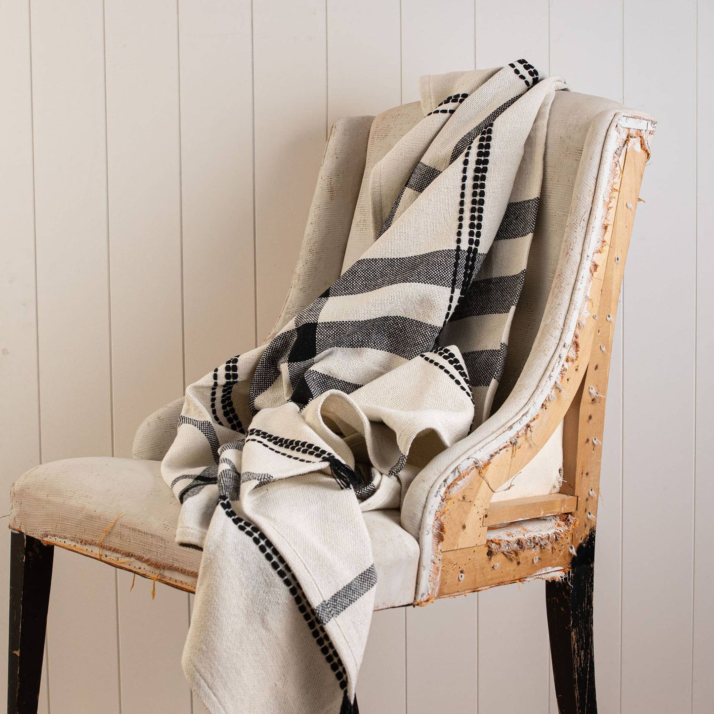 Hand Woven Throw - Black & White Striped