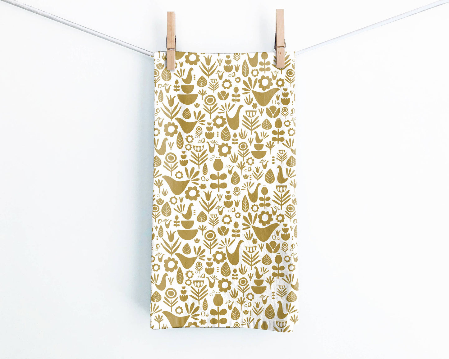 Scandi Folk Gold Tea Towel by Juniper Blue