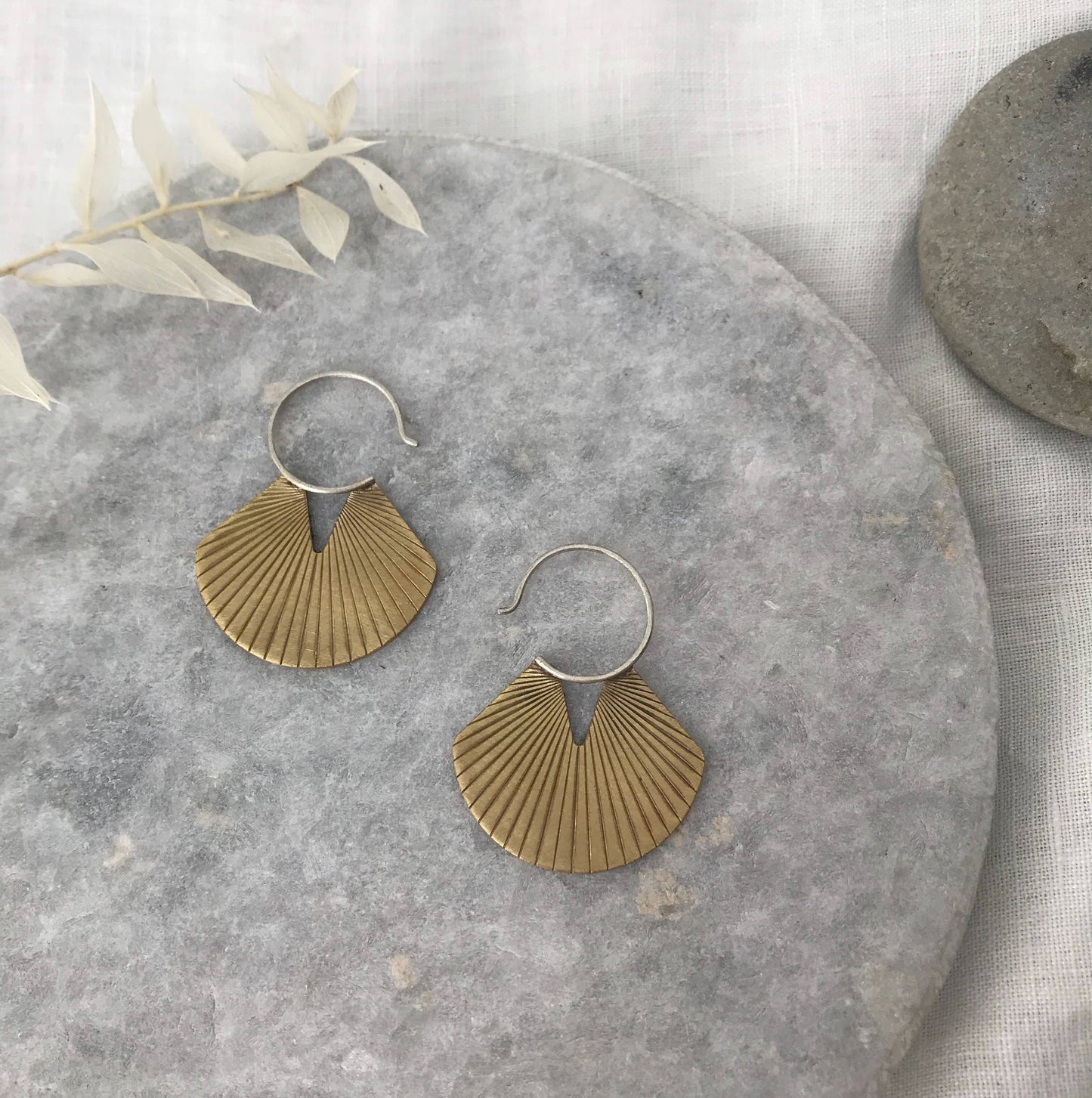 Etched Brass Fan Disc Earrings by Modern Madini