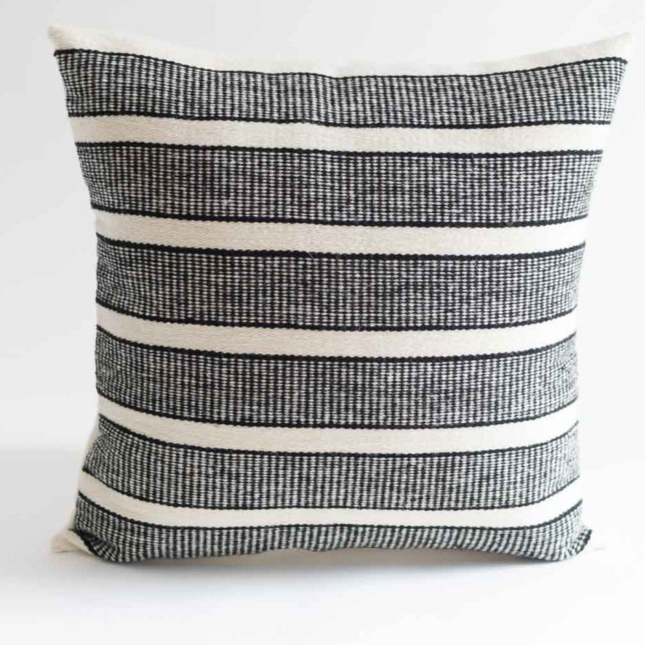 Peruvian Wool Pillow in Black and White Stripes by Fair + Simple