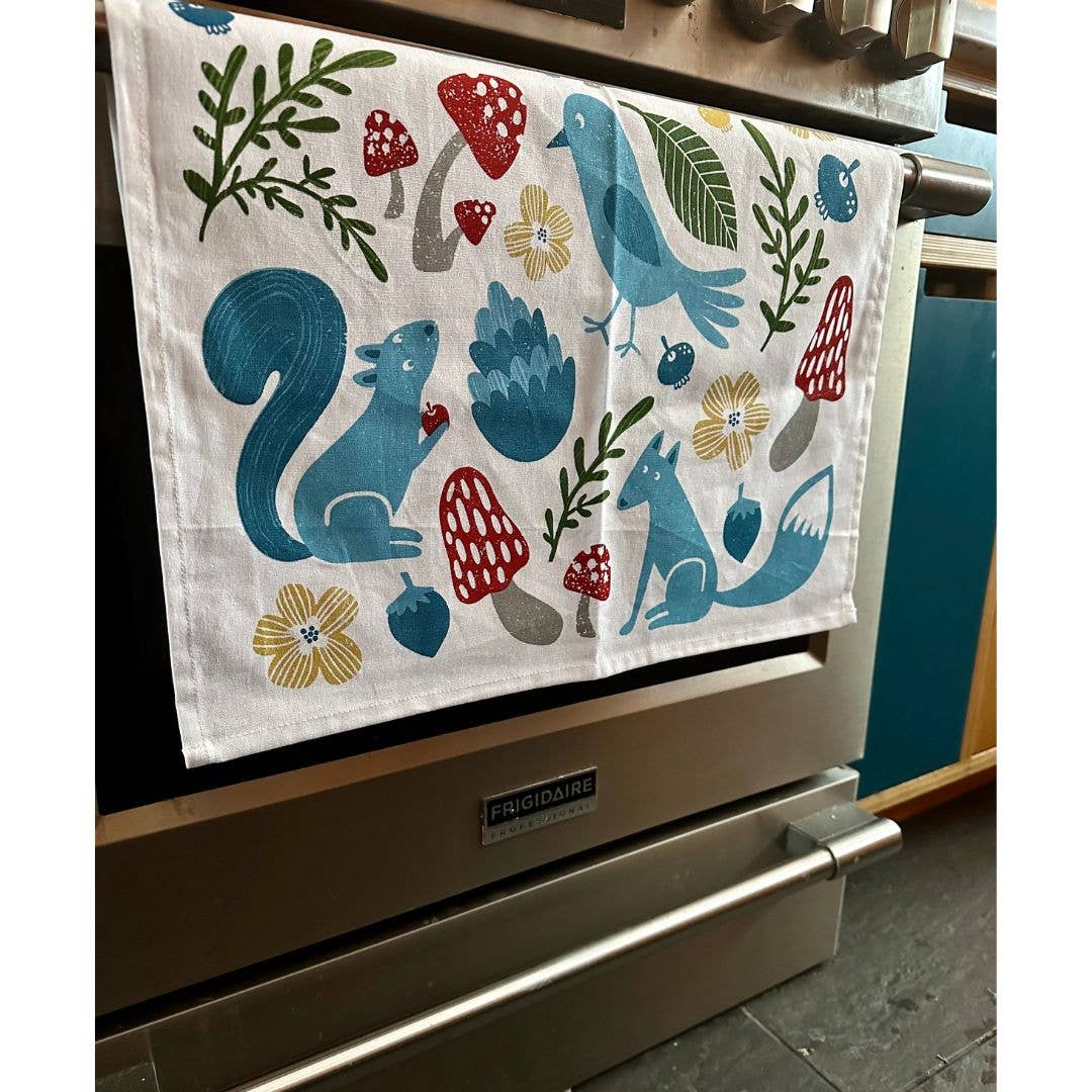 Woodland Blue Tea Towel by Skogsbarn