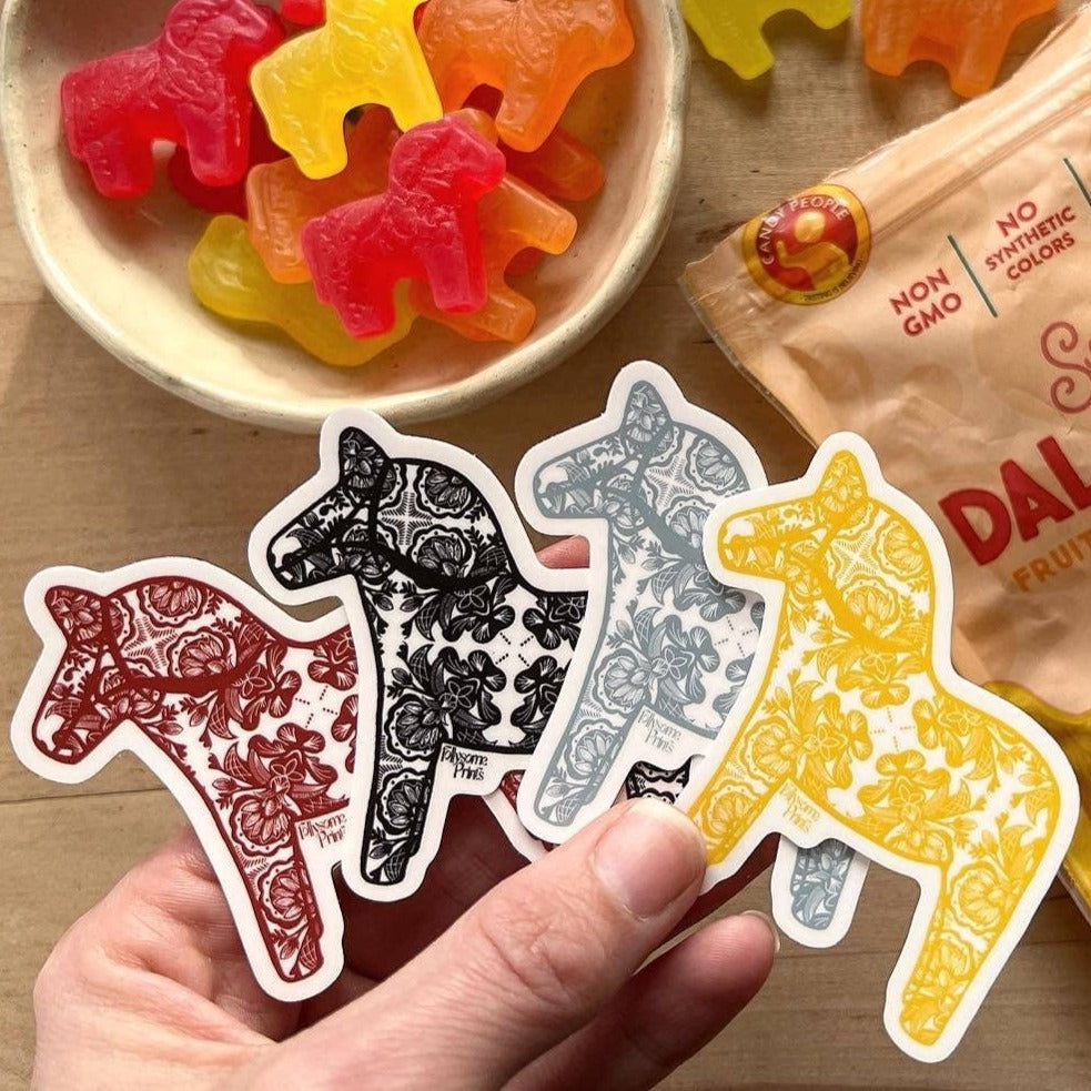 Rosemaling Dala Horse Sticker by Follysome Prints