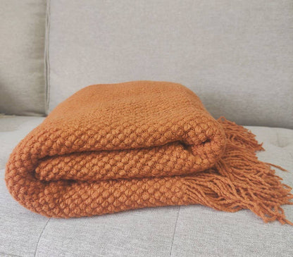 Textured + Fringe Knit Throw Blanket 50"x60" | Rust