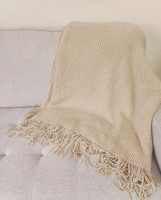 Textured + Fringe Knit Throw Blanket 50"x60" | Oatmeal